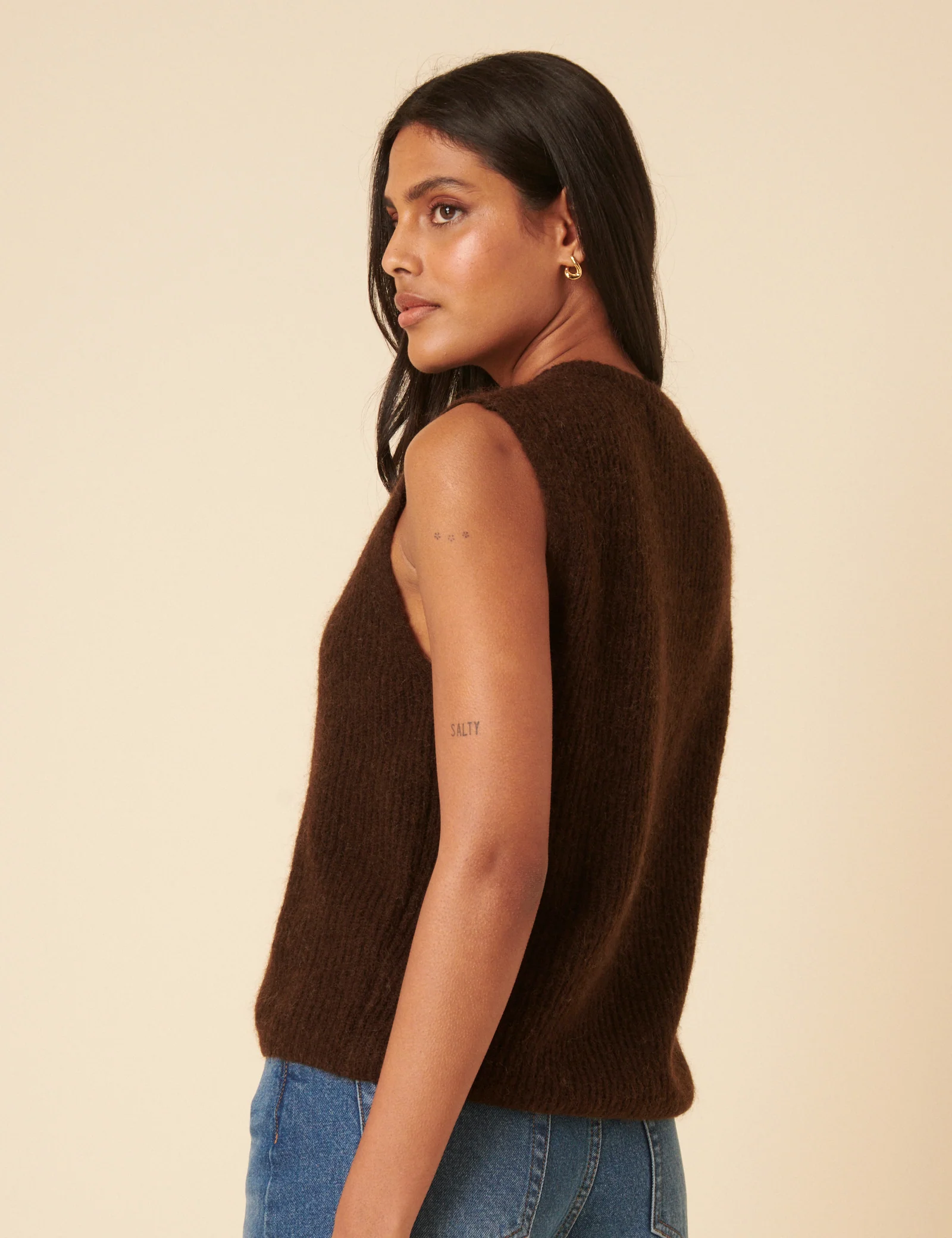Brown Button Down Mohair Knitted Vest - Image 6