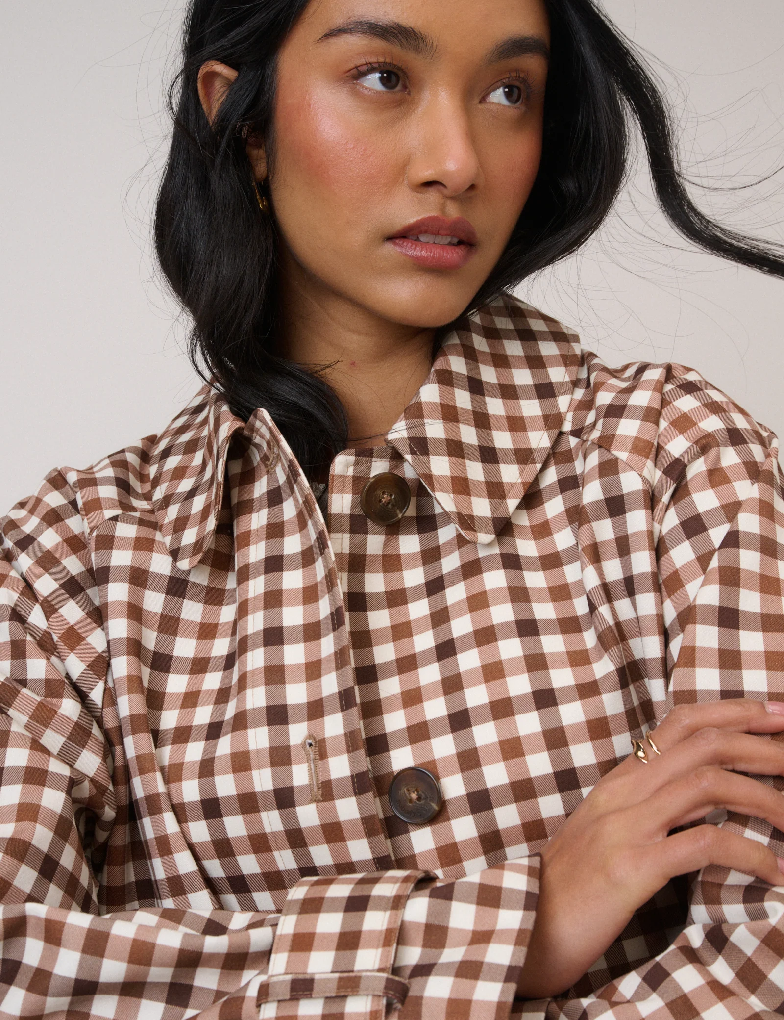 Brown Check Car Coat - Image 3