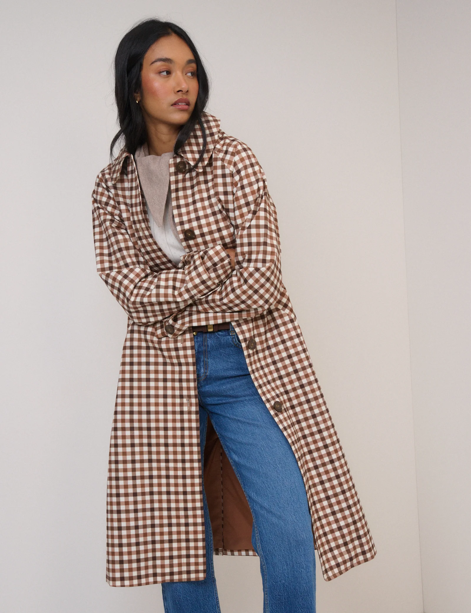 Brown Check Car Coat - Image 5