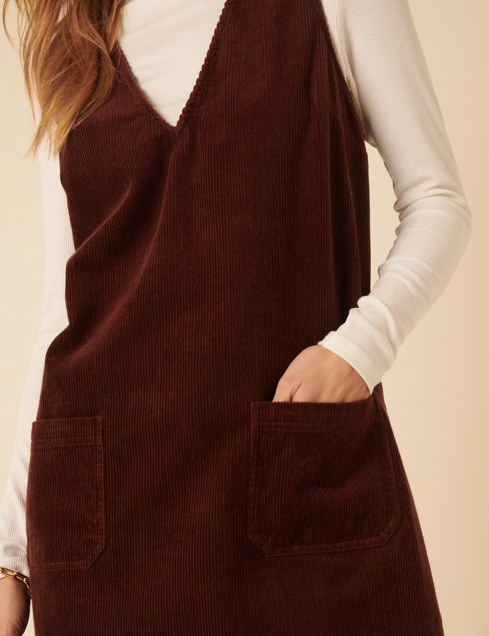 Brown Cord Pinafore Mini Dress - Image 3