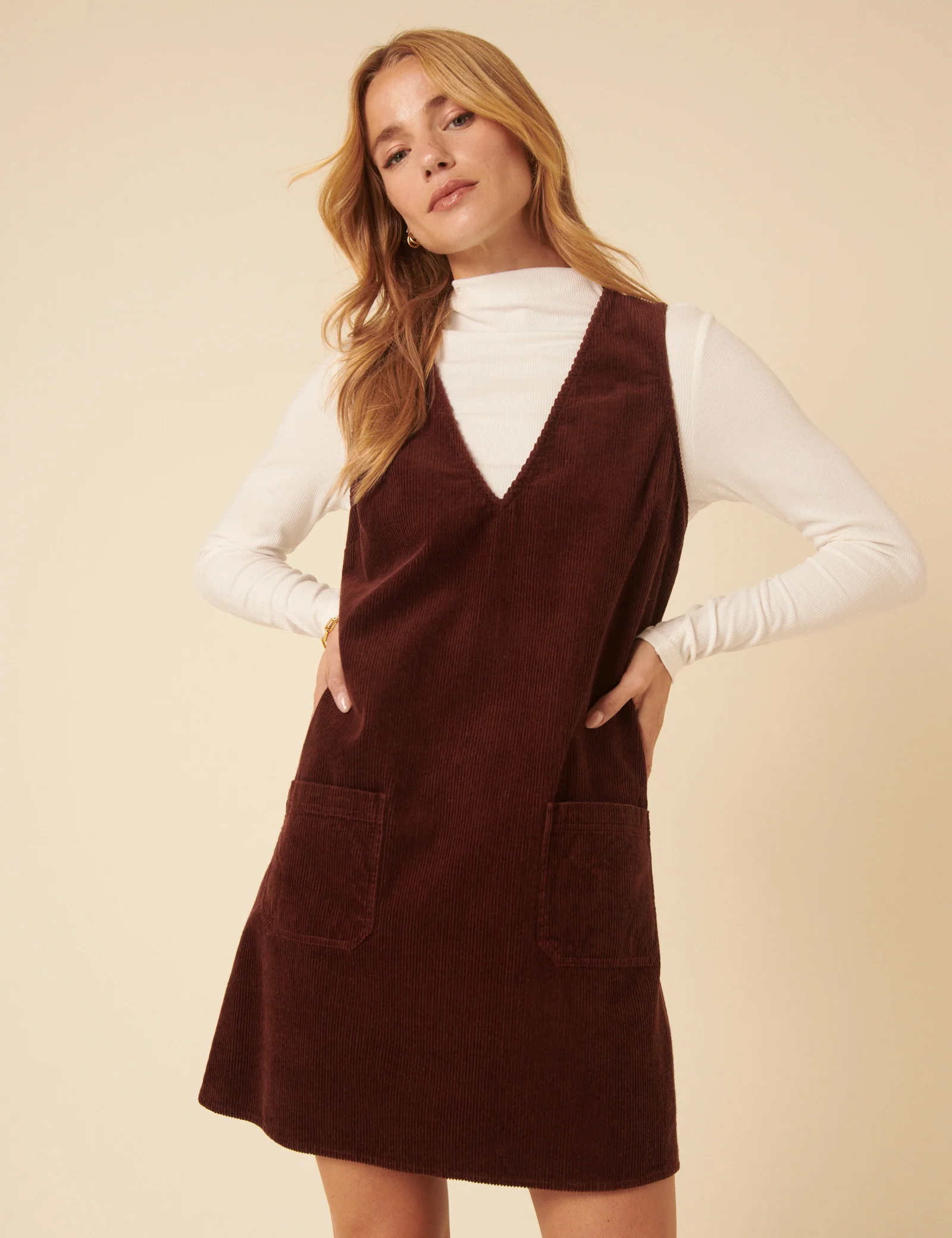 Brown Cord Pinafore Mini Dress - Image 4