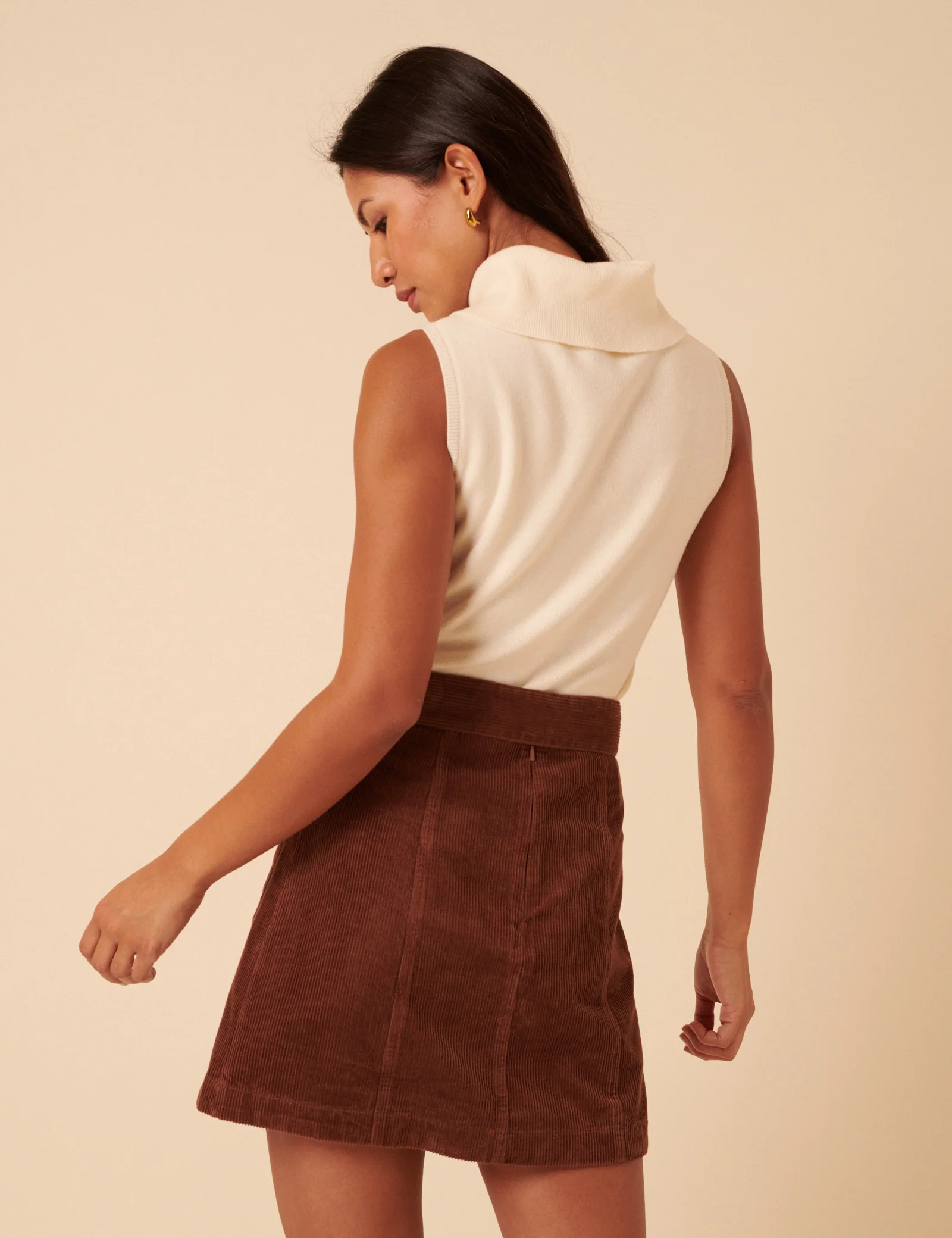 Brown Cord Tie Waist Mini Skirt - Image 5