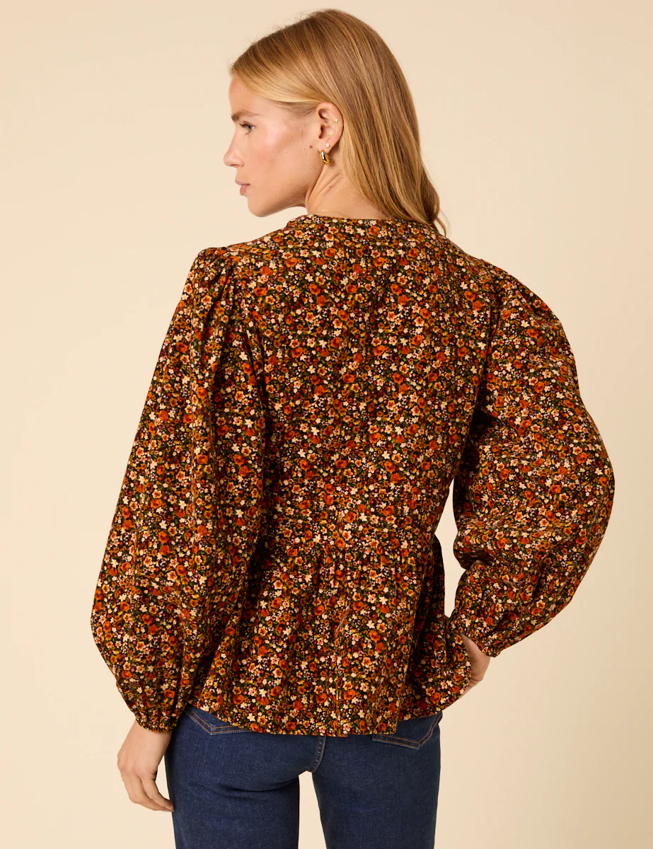 Brown Ditsy Floral Long Sleeve Starlight Top - Image 5