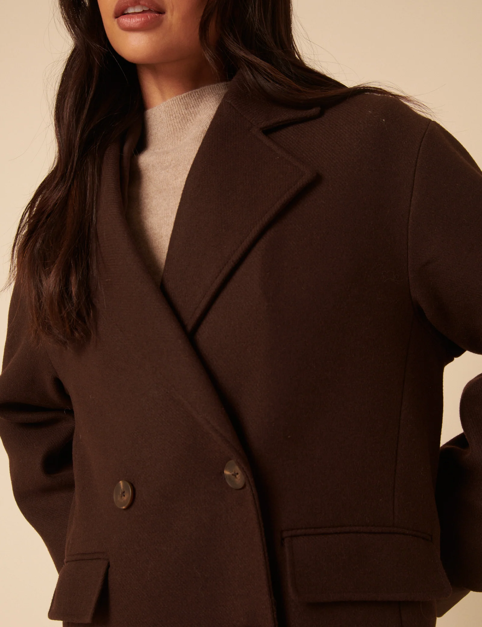 Chocolate Brown Double Breasted Relaxed Coat - Image 3
