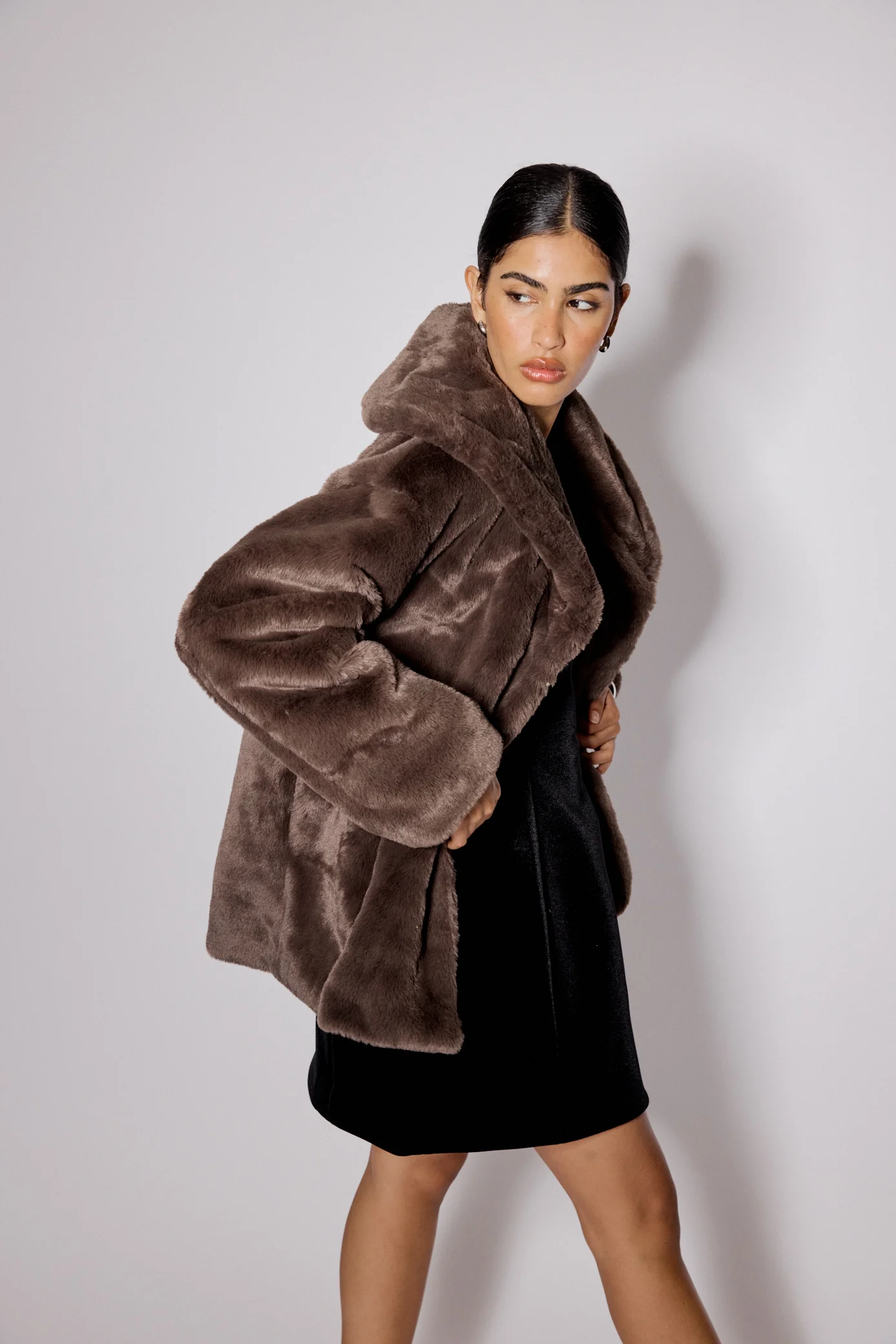Brown Faux Fur Collared Jacket - Image 5