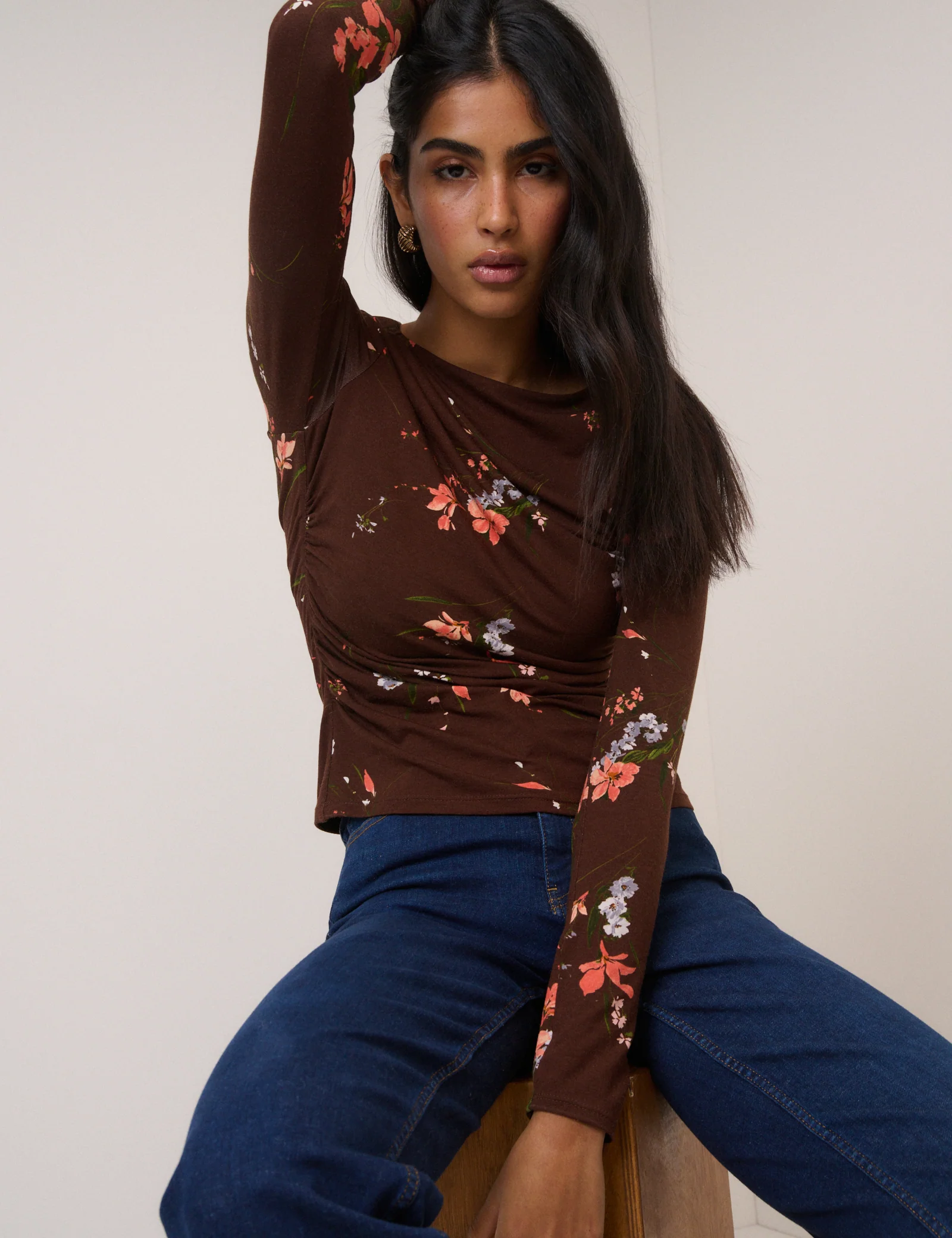 Brown Floral Jersey Top - Image 4