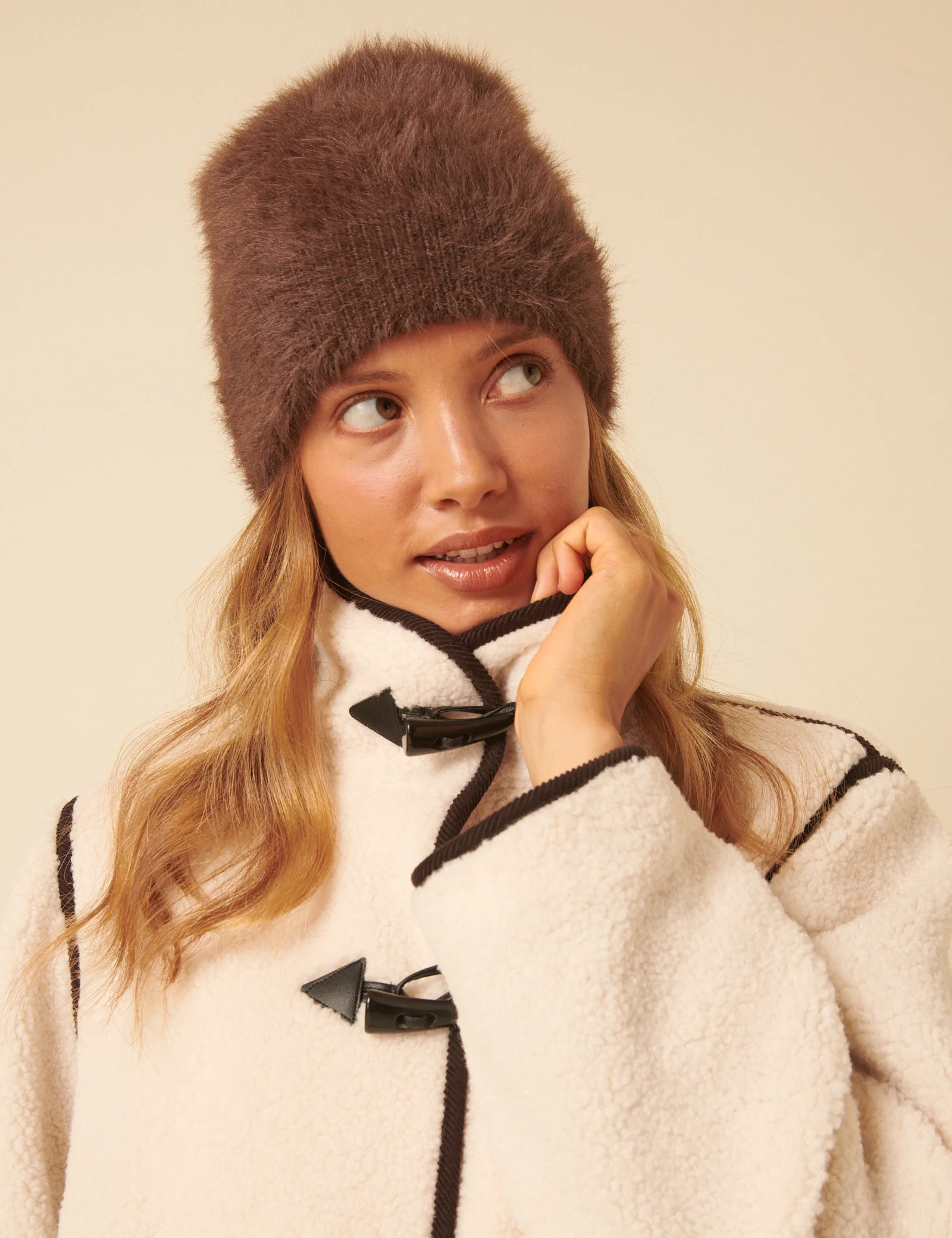 Brown Fluffy Beanie Hat