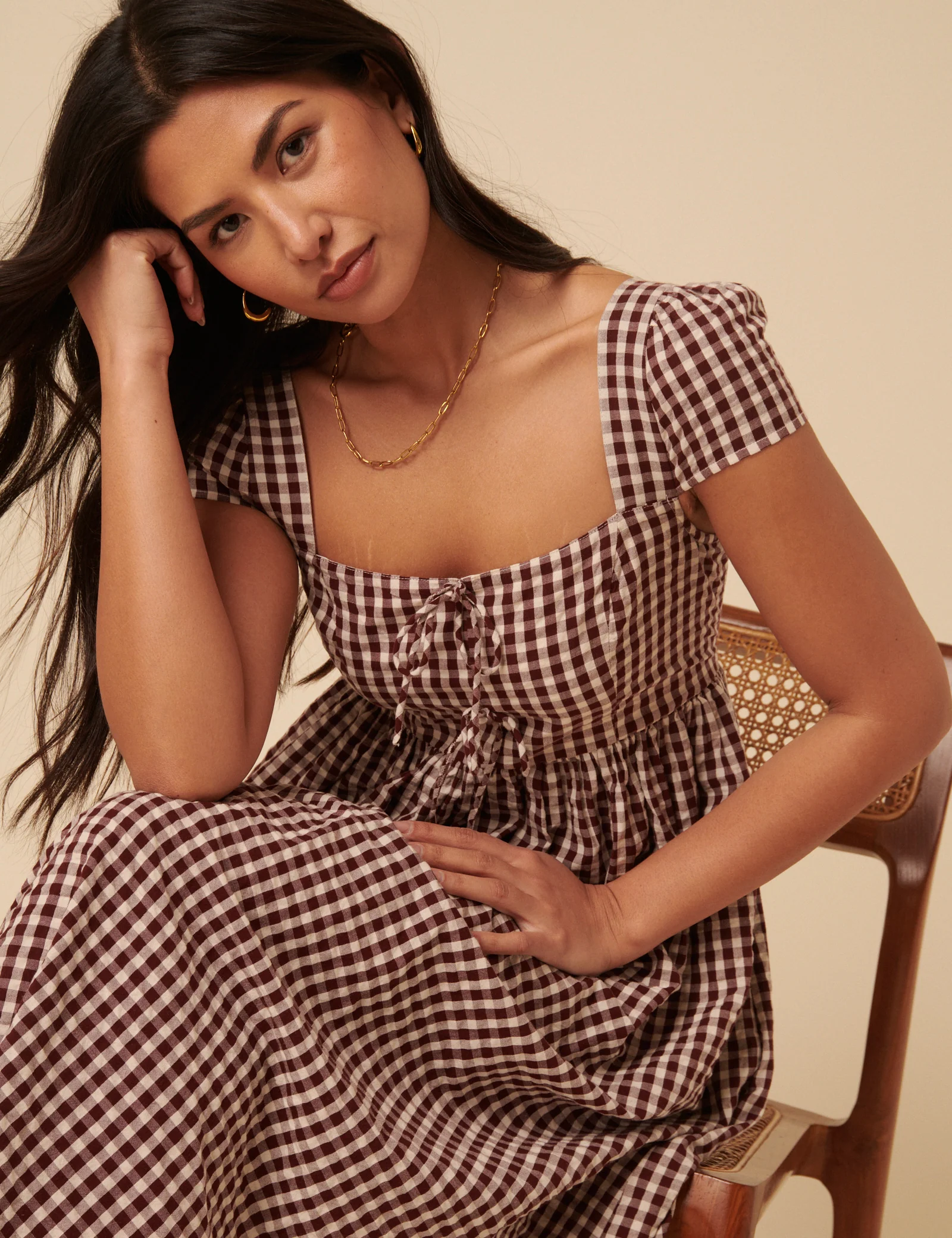 Brown Gingham Heidi Midi Dress - Image 4