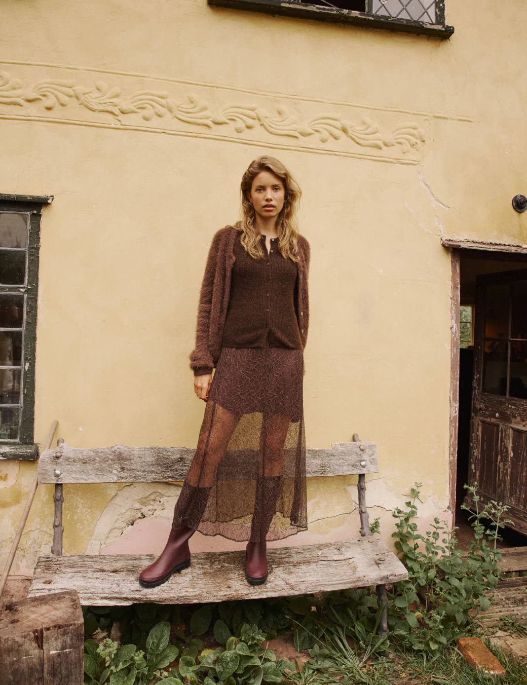 Brown Lace Midi Skirt - Image 2