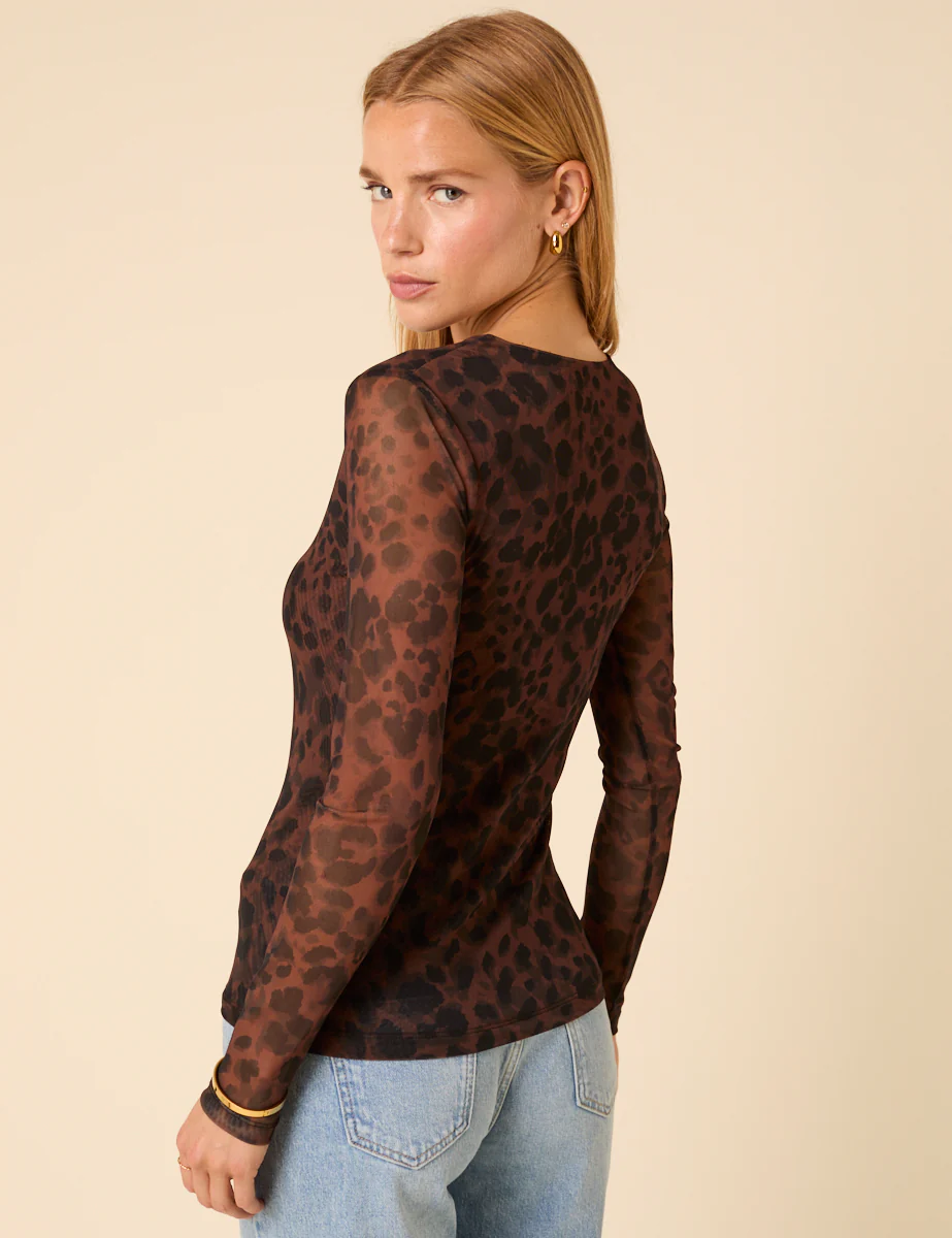 Brown Leopard Print Mesh Top - Image 5