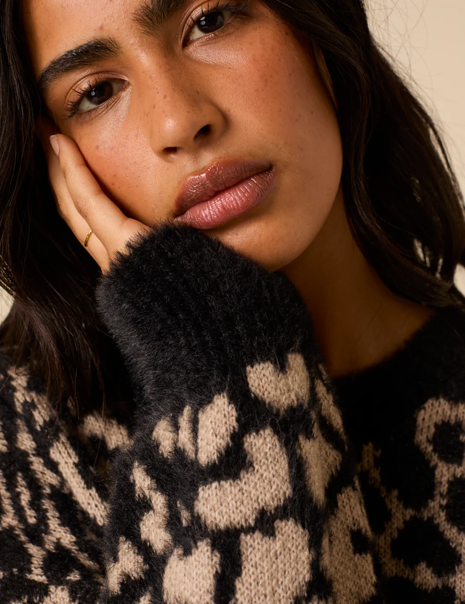Brown Leopard Print Oversized Jumper - Image 3