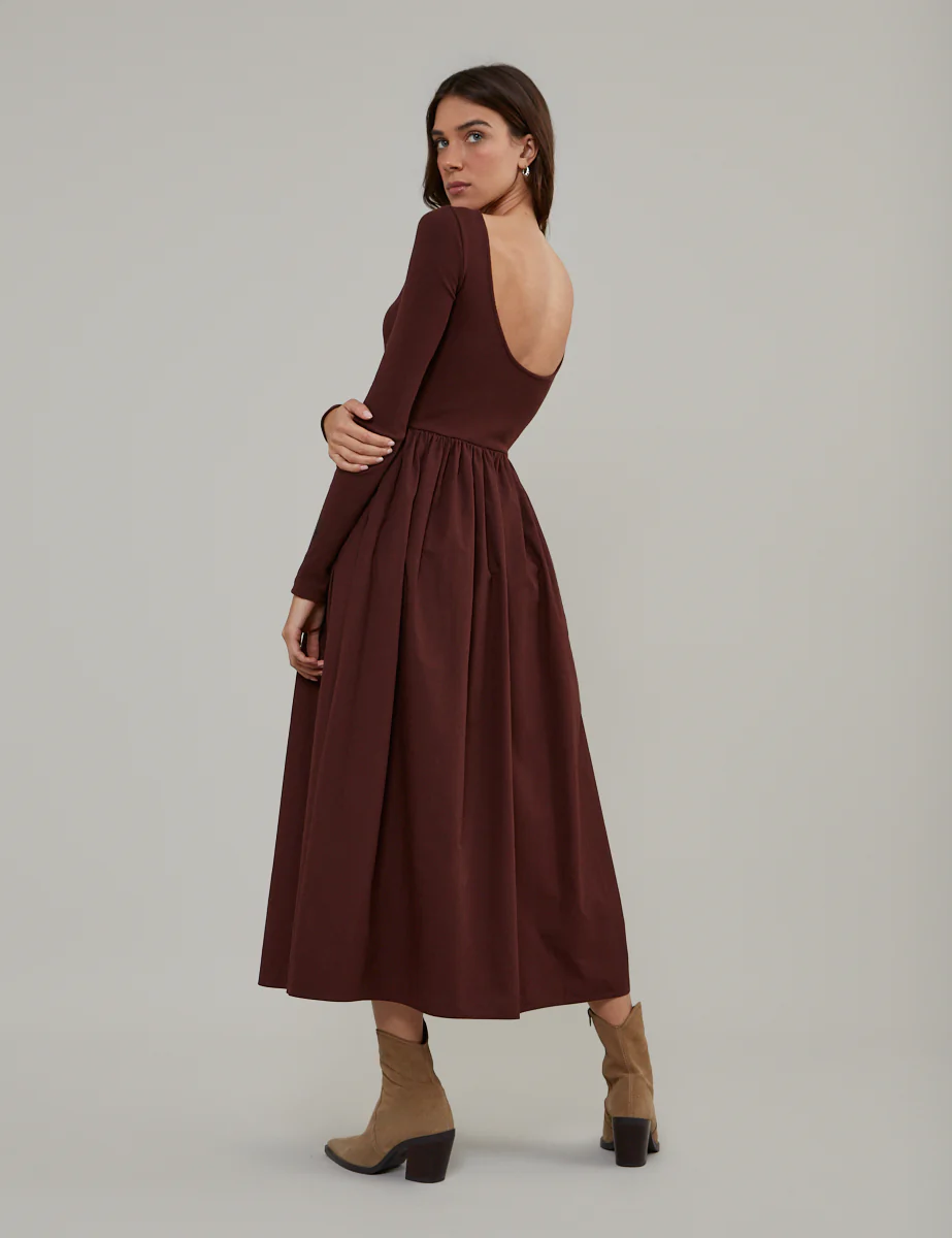 Brown Long Sleeve A-Line Penni Midi Dress - Image 4