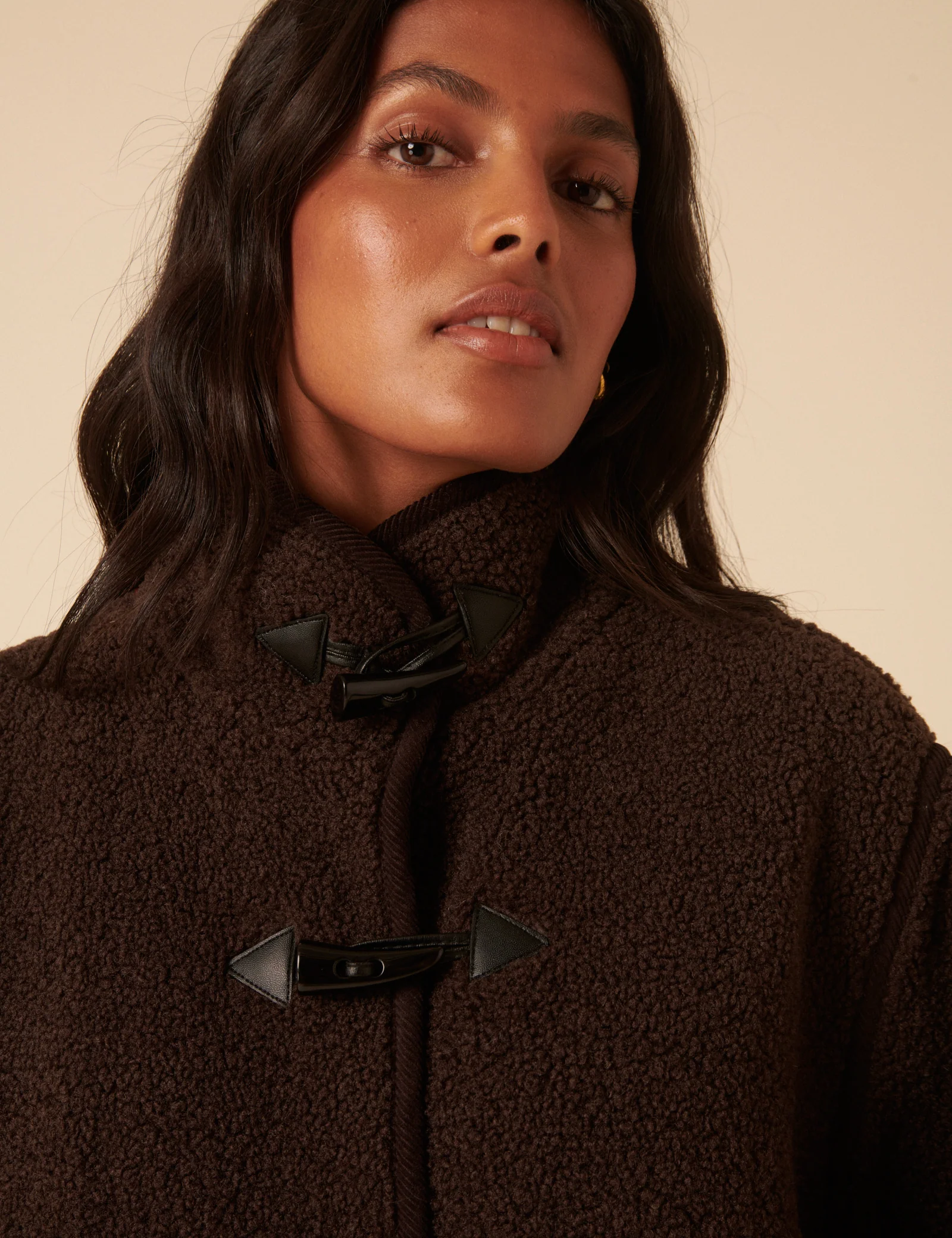 Brown Long Borg Duffle Coat - Image 3
