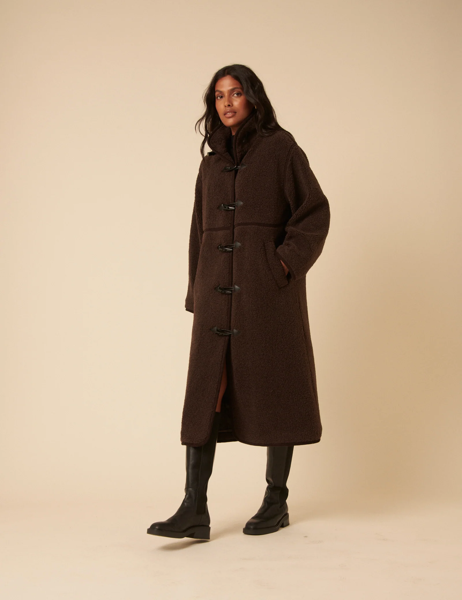 Brown Long Borg Duffle Coat - Image 4