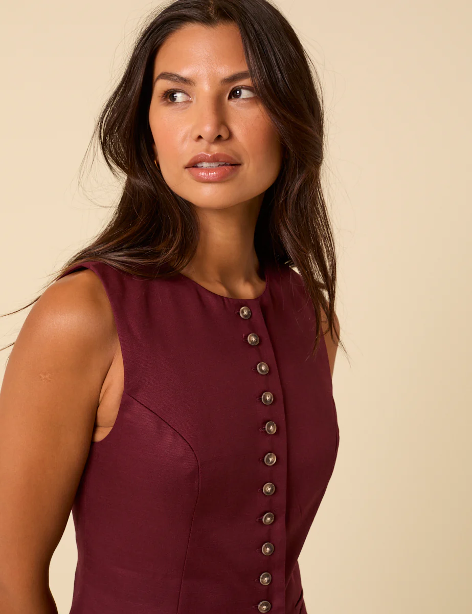 Burgundy Longline Waistcoat - Image 3