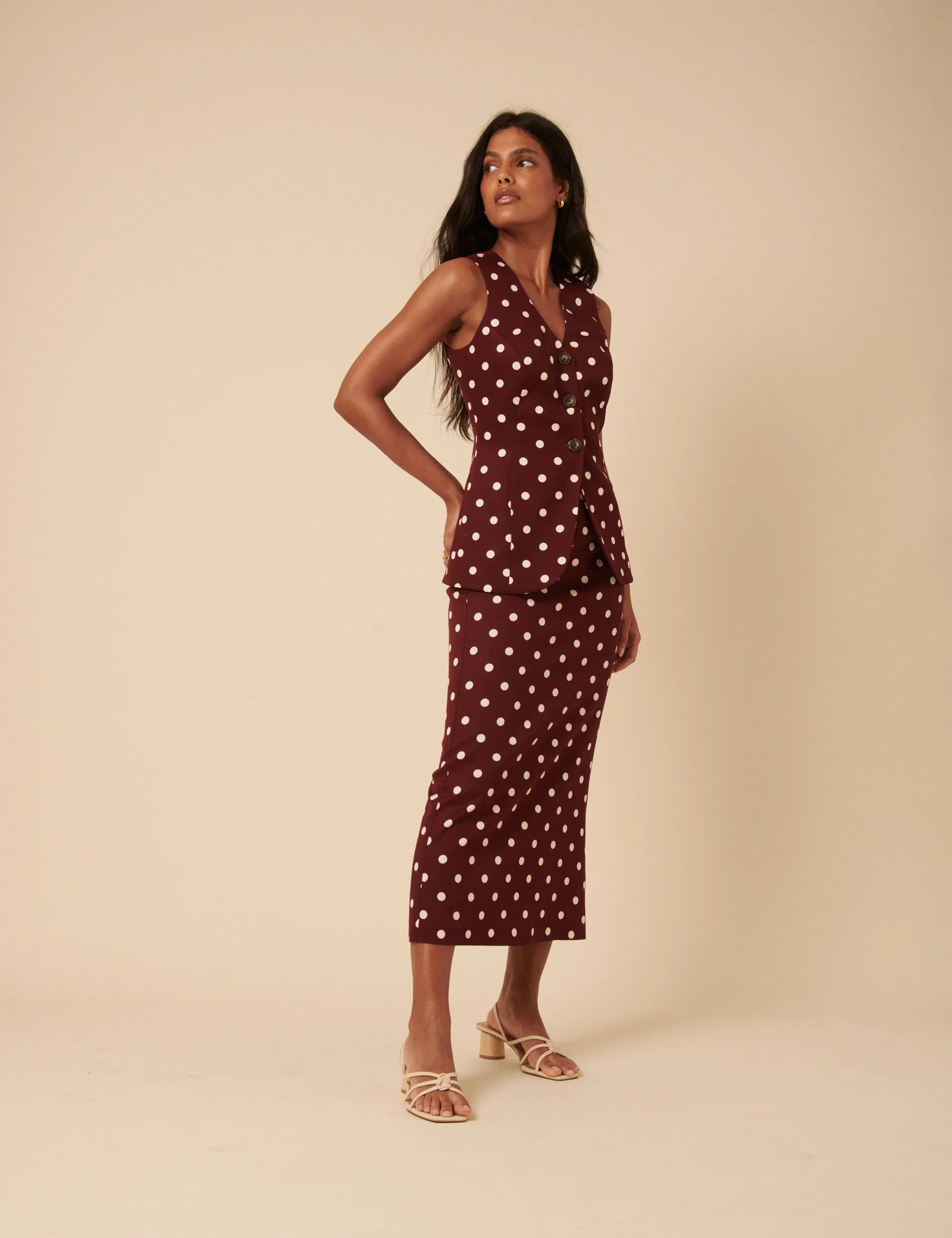 Burgundy Polka Dot Midi Skirt - Image 5