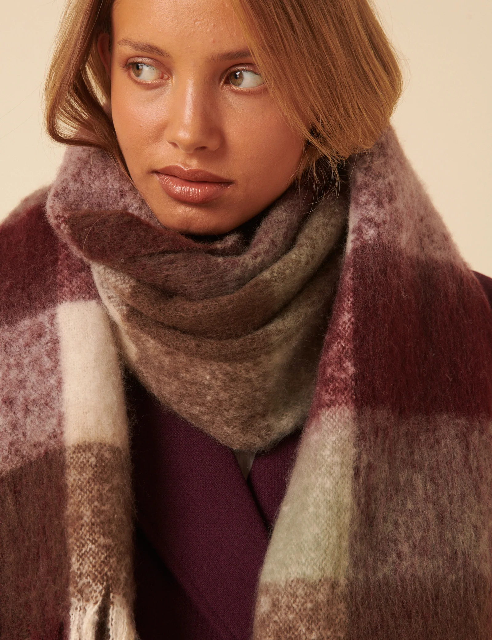 Brown & Purple Check Scarf - Image 3