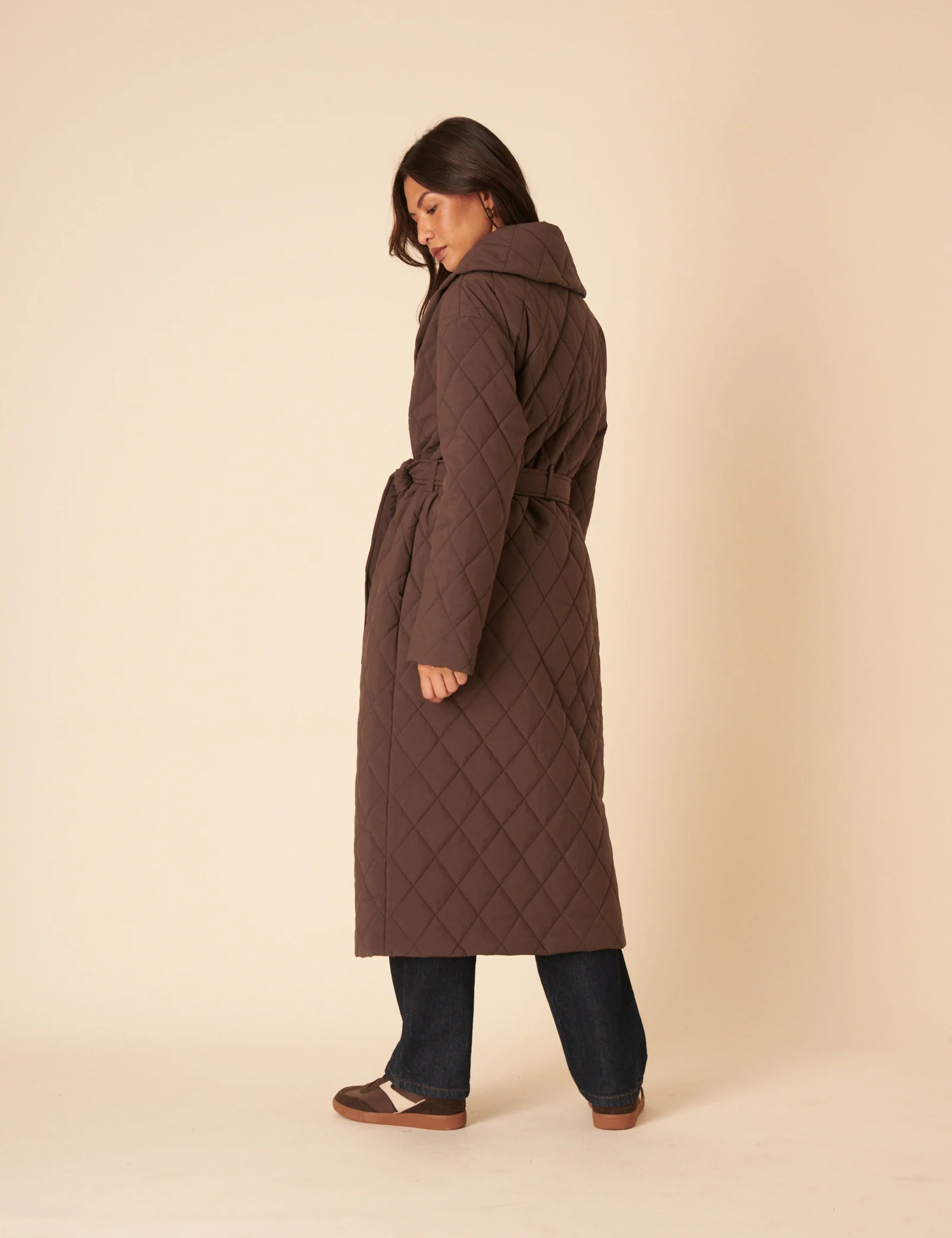 Brown Quilted Tie Belt Coat - Image 5