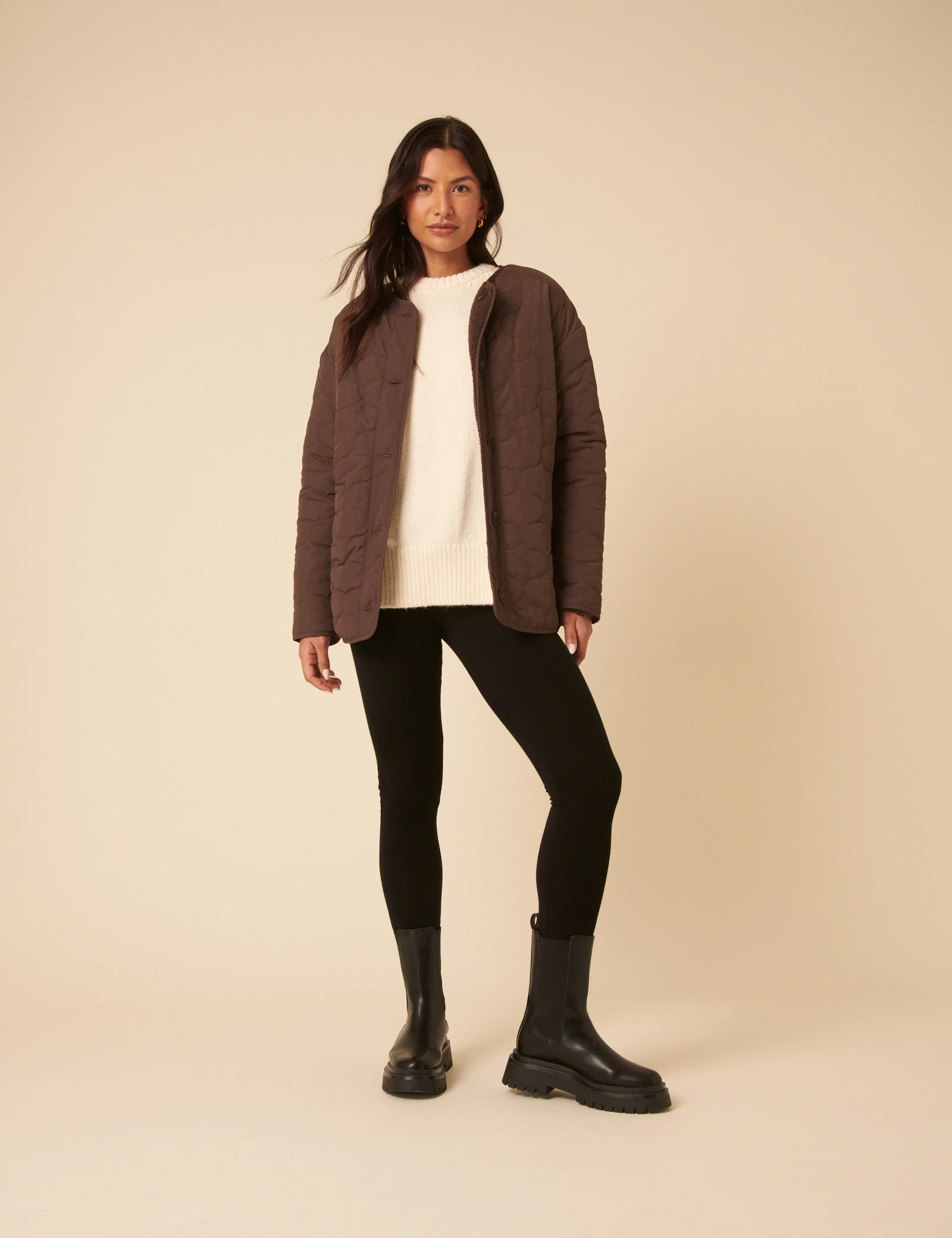 Brown Reversible Borg Quilted Jacket - Image 2