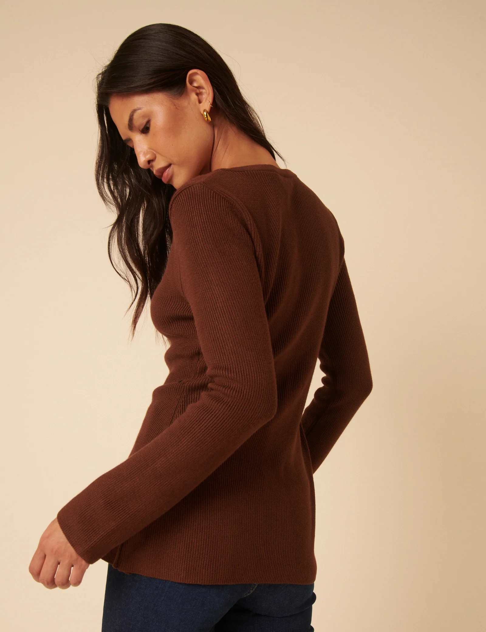 Brown Ribbed Longline Cardigan - Image 5
