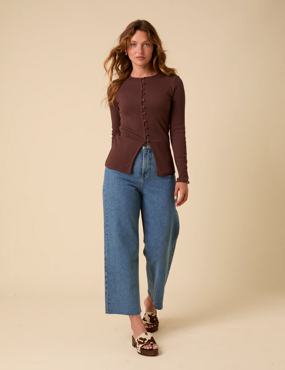 Brown Ribbed Waistcoat Top - Image 3