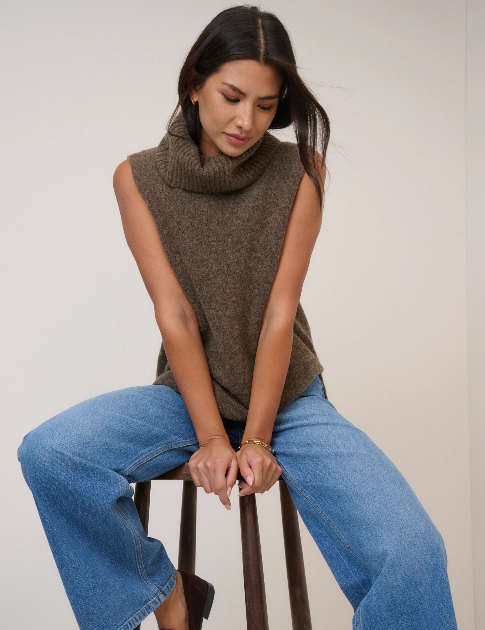 Brown Roll Neck Knitted Vest - Image 3
