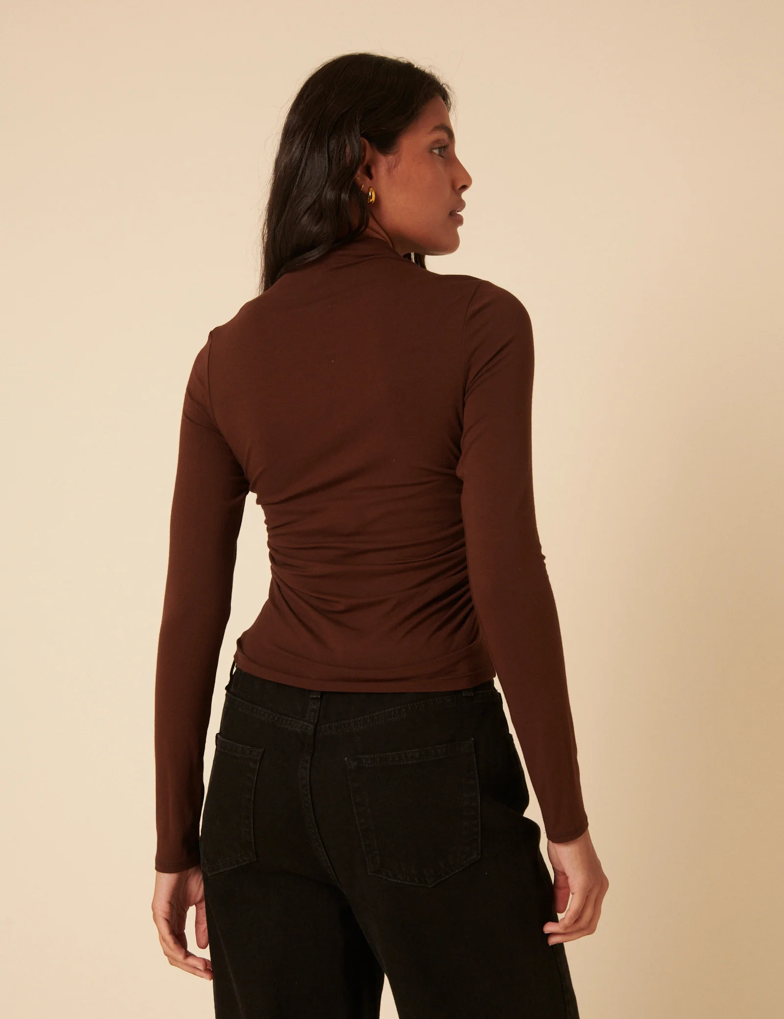 Brown Ruched Long Sleeve Top - Image 5