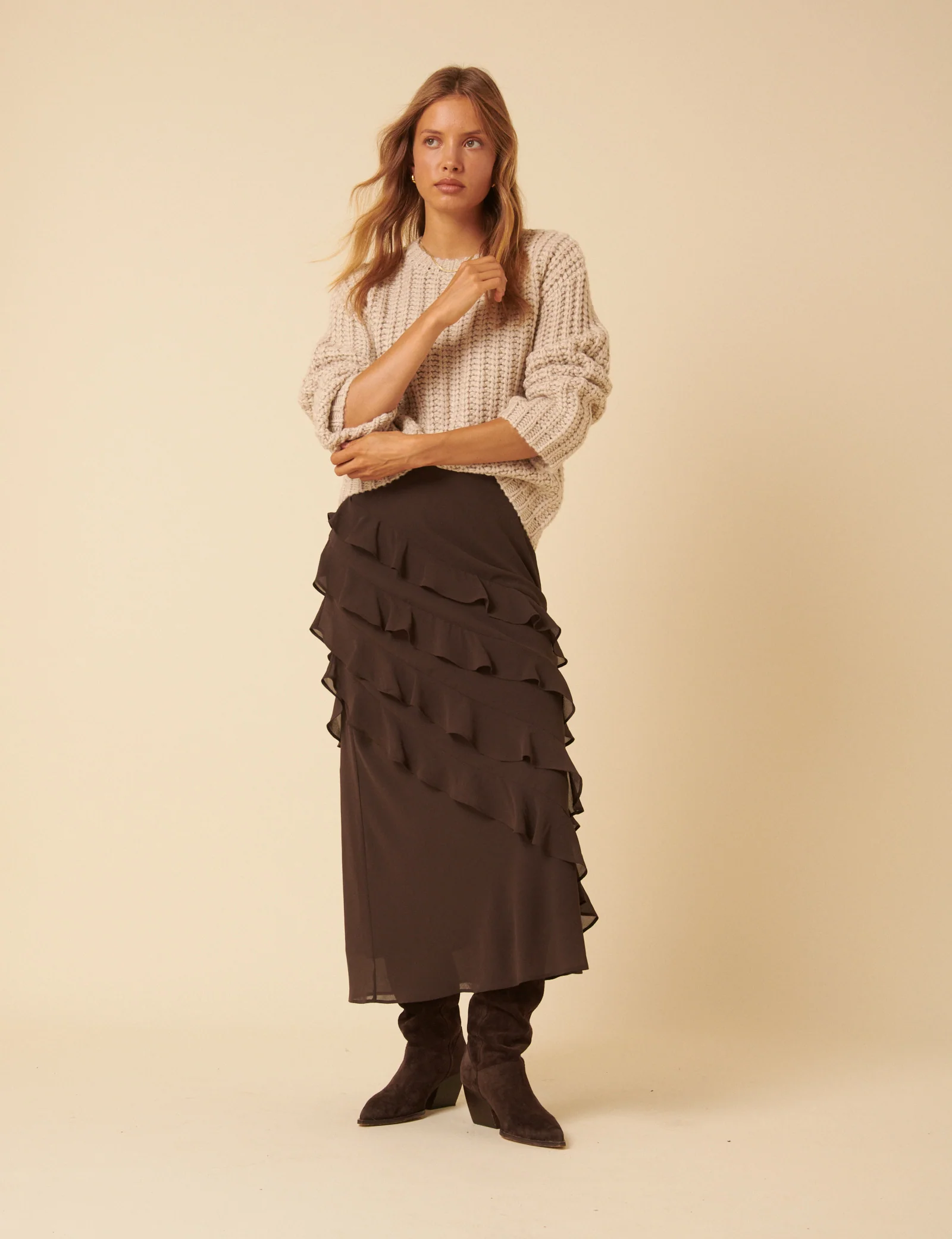 Brown Ruffle Midi Skirt - Image 2