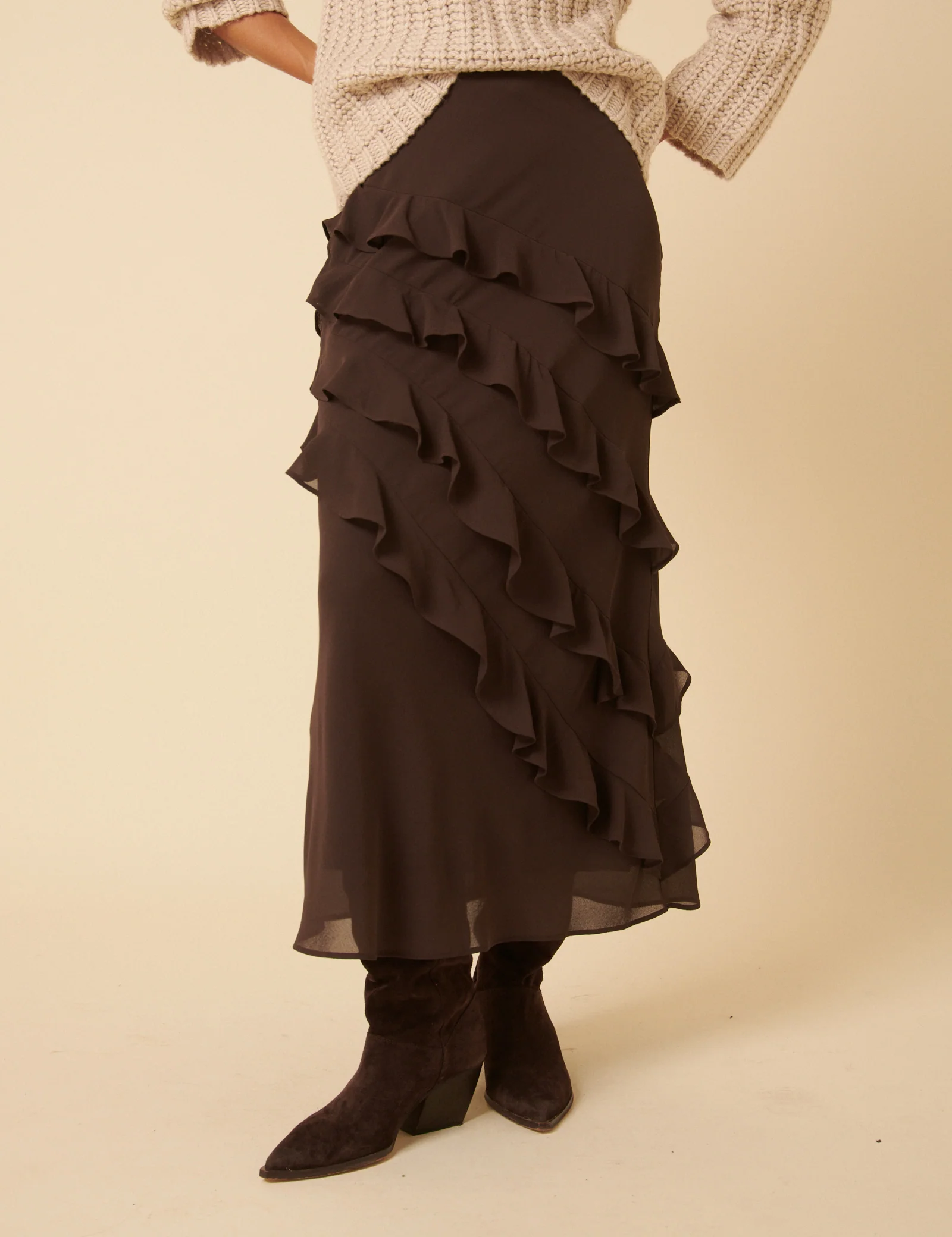 Brown Ruffle Midi Skirt - Image 3