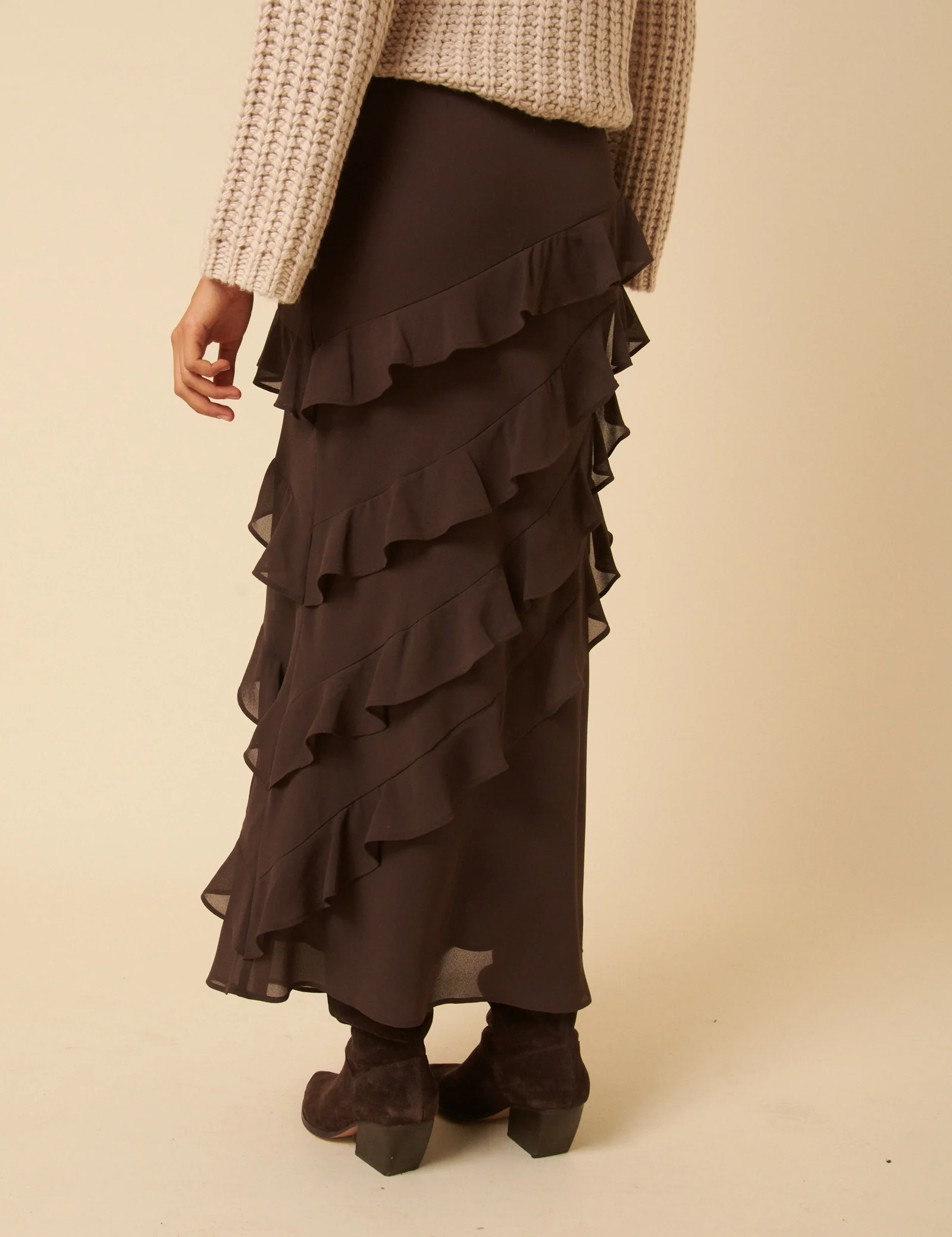 Brown Ruffle Midi Skirt - Image 5