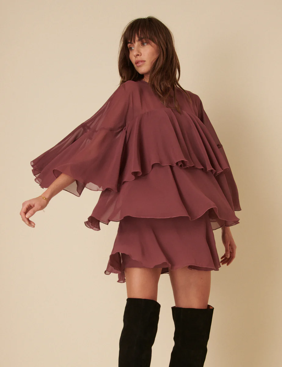 Burgundy Ruffled Ret Mini Dress - Image 4