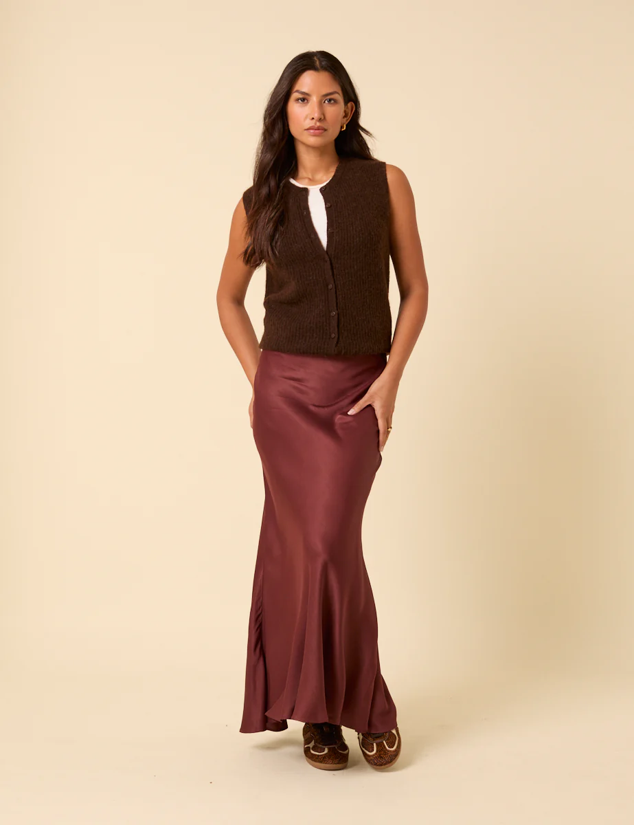 Burgundy Satin Maxi Skirt - Image 5