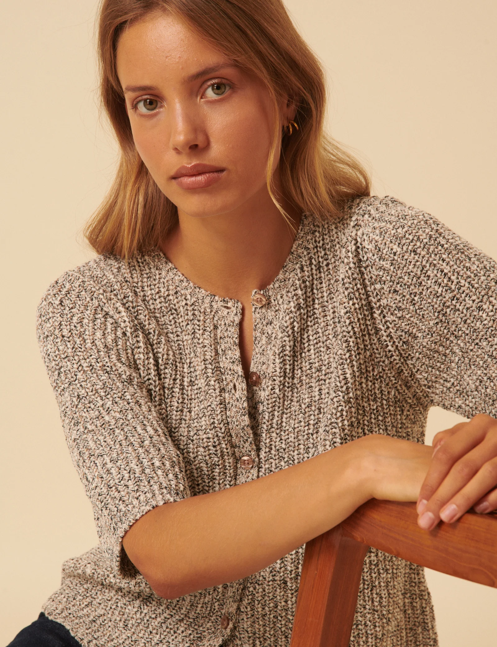Brown Short Sleeve Knitted Cardigan - Image 2