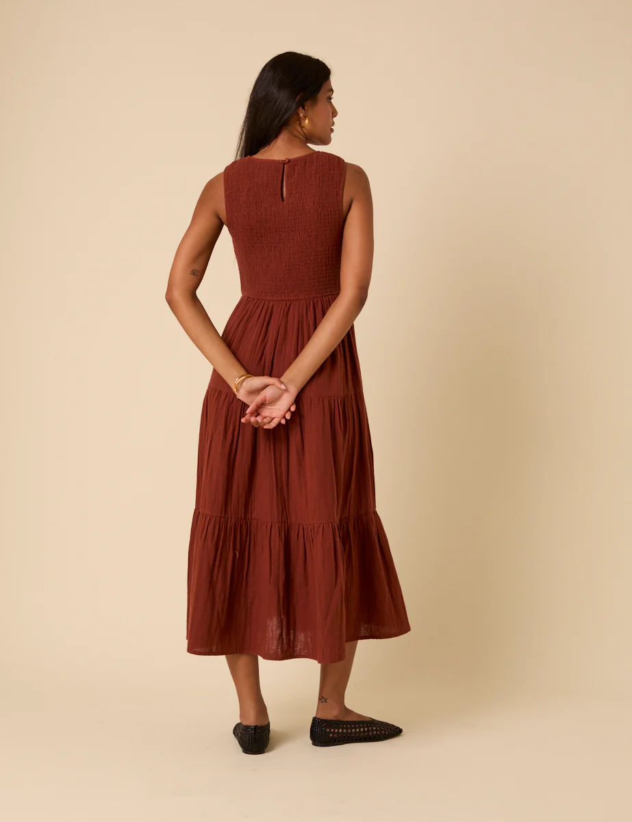 Brown Sleeveless Tiered Charlie Midi Dress - Image 4