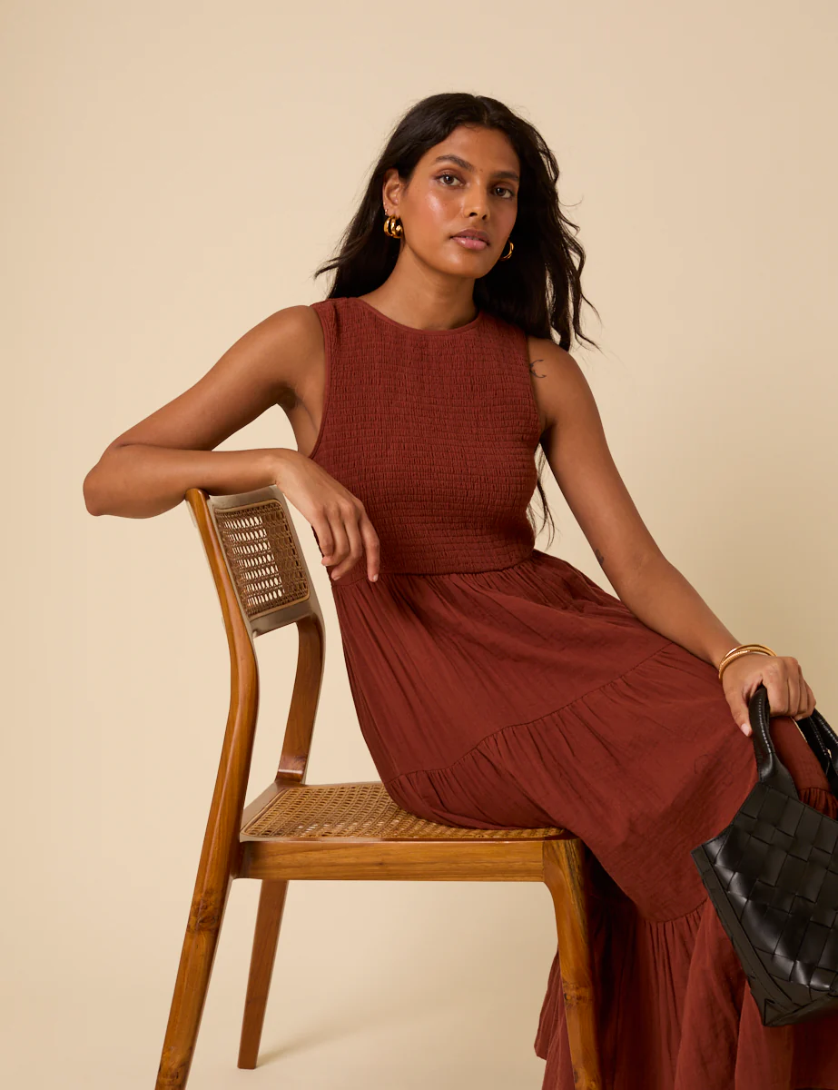 Brown Sleeveless Tiered Charlie Midi Dress - Image 5
