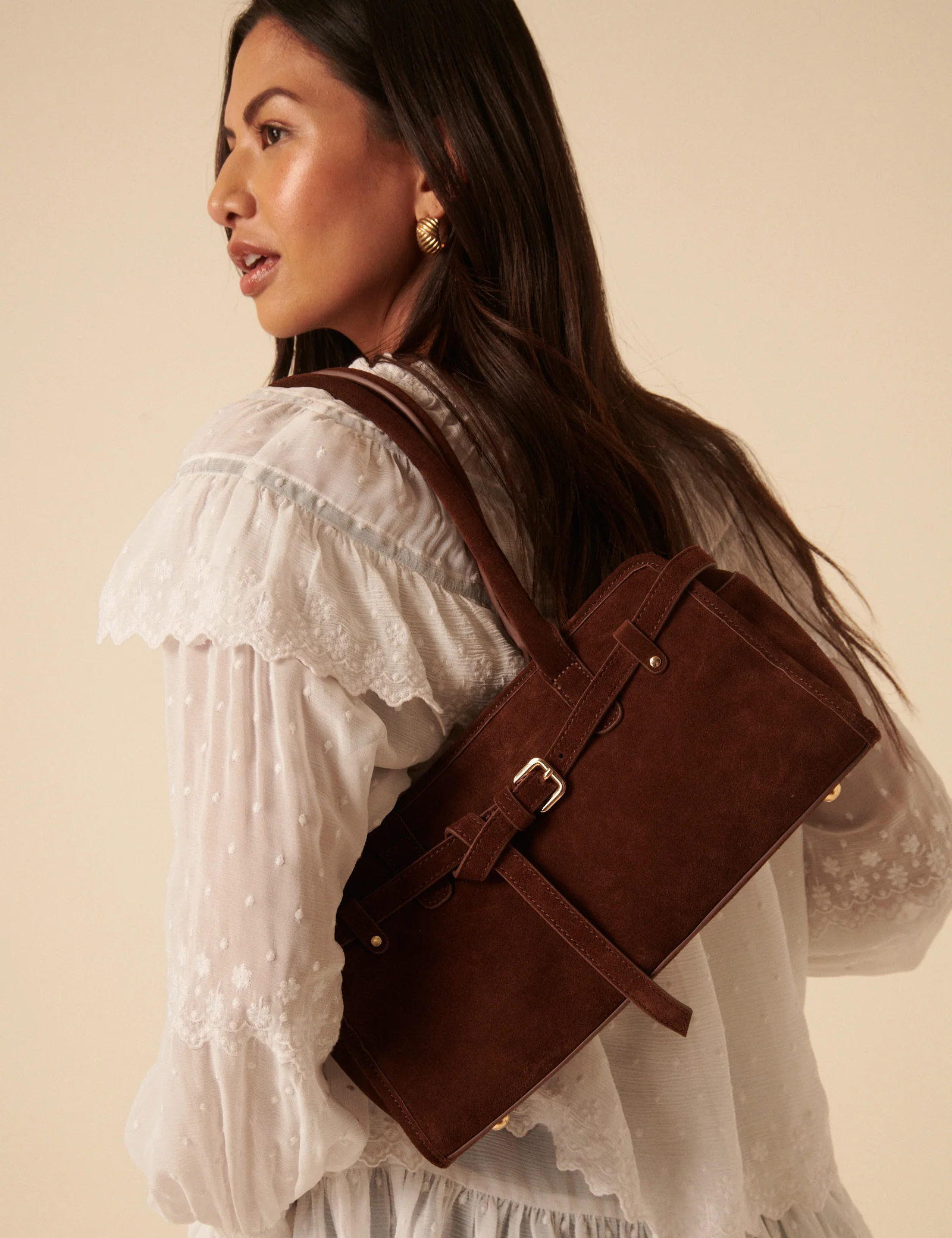 Brown Suede Baguette Shoulder Bag - Image 5