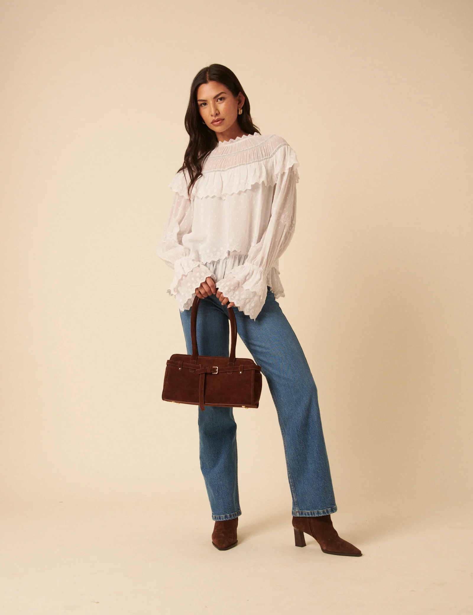 Brown Suede Baguette Shoulder Bag - Image 6