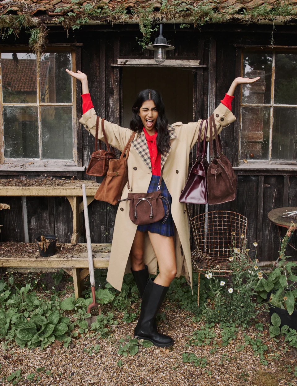 Brown Suede Drawstring Pouch Bag - Image 3