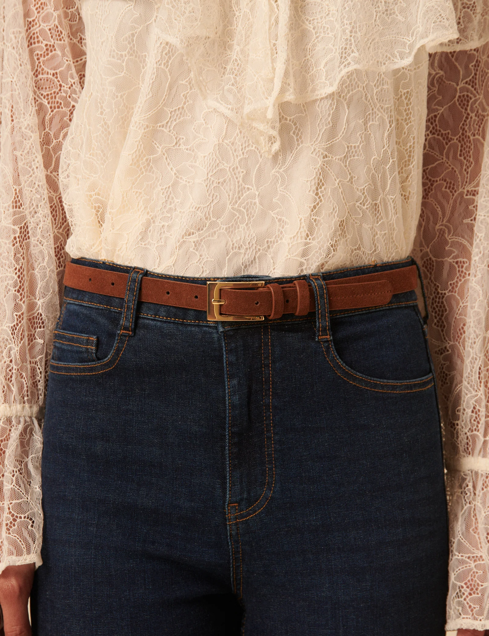 Brown Suede Skinny Belt - Image 3