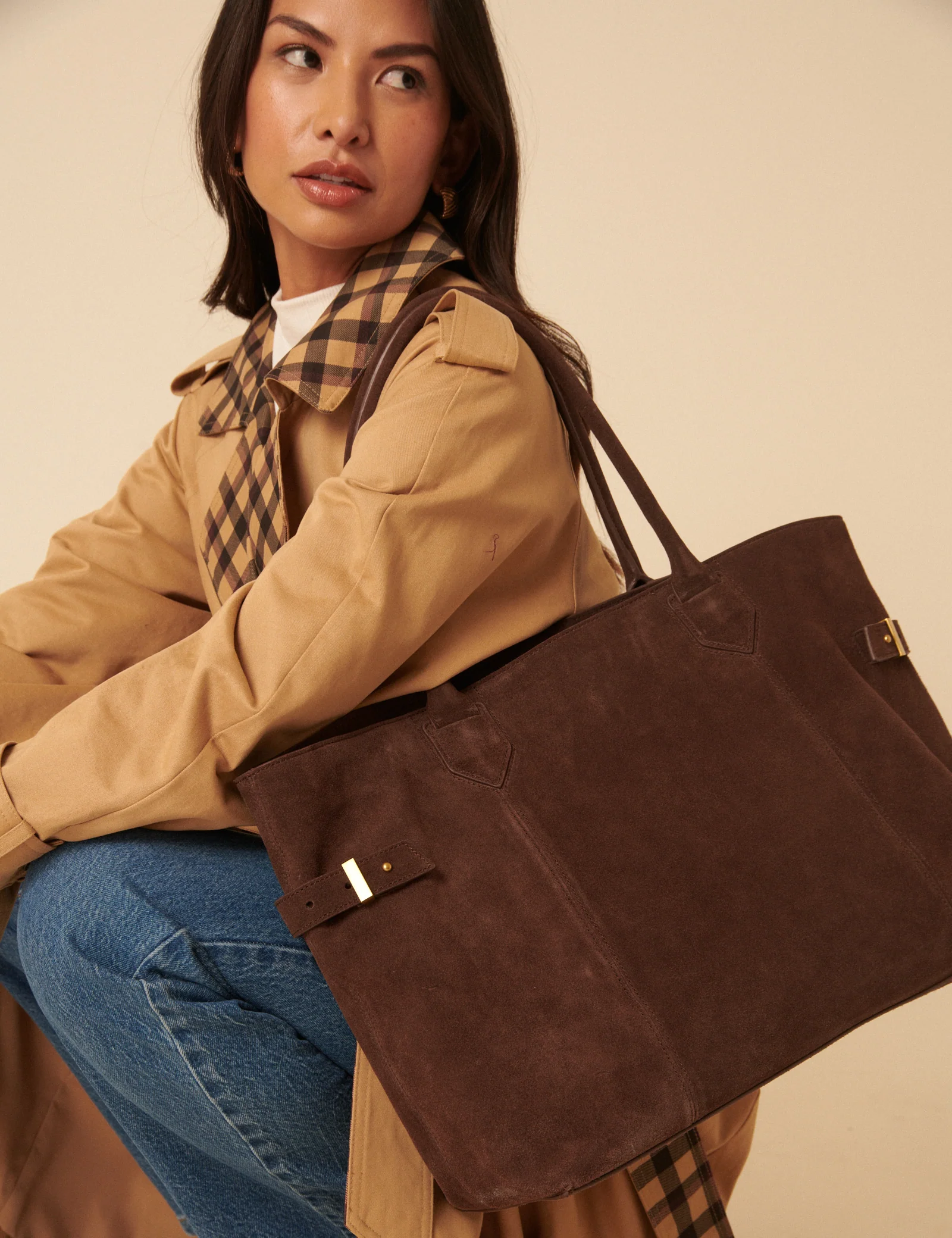 Chocolate Brown Suede Tote Bag - Image 2