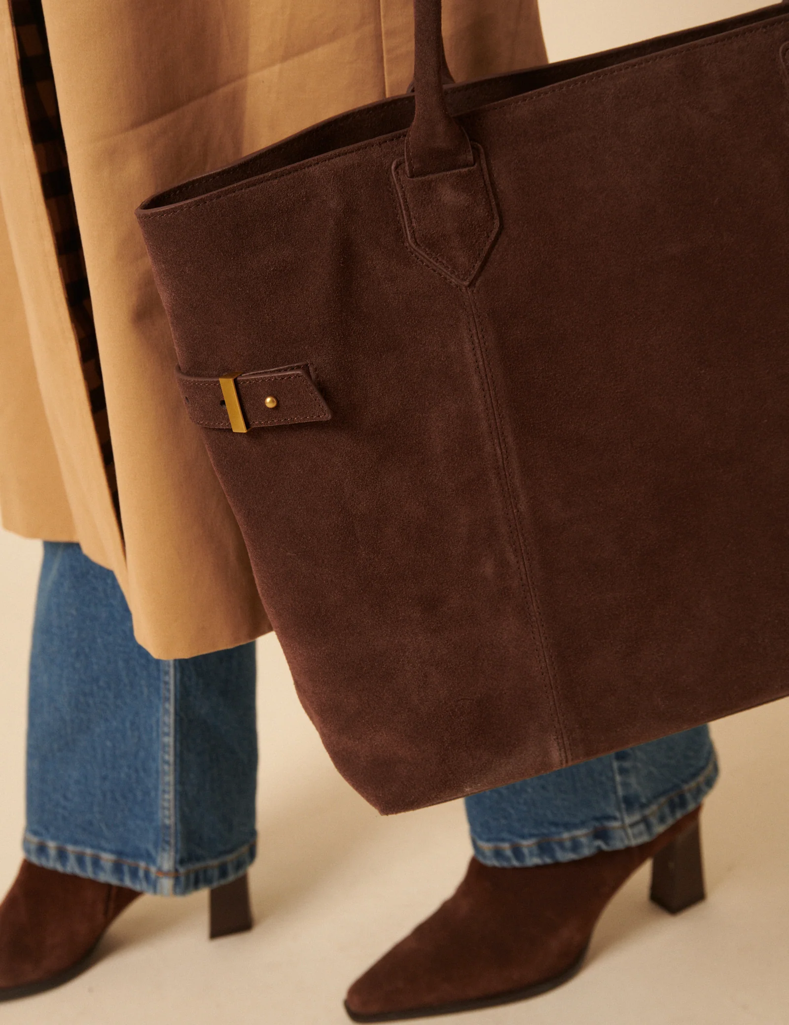 Chocolate Brown Suede Tote Bag - Image 3