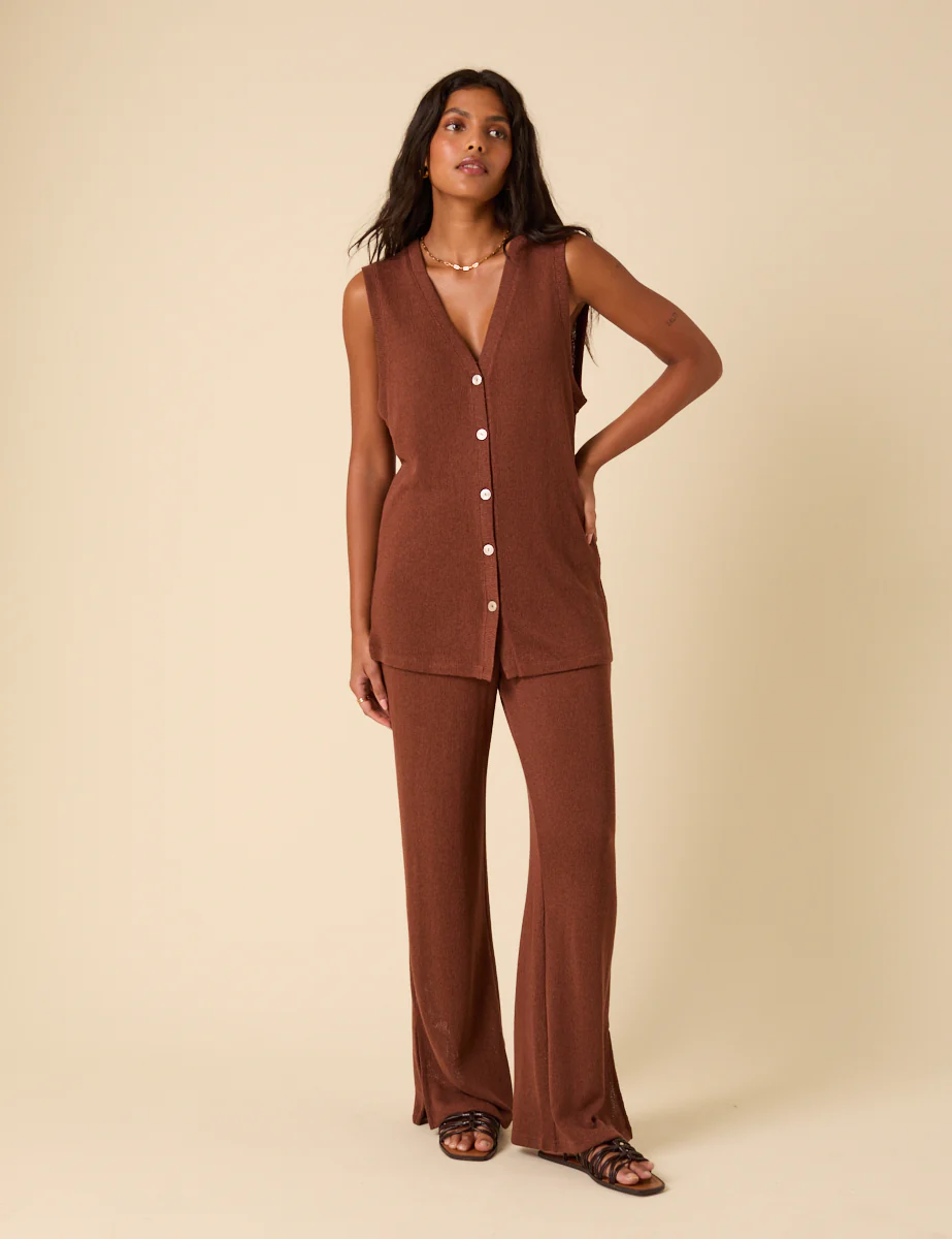 Brown Textured Longline Waistcoat - Image 4