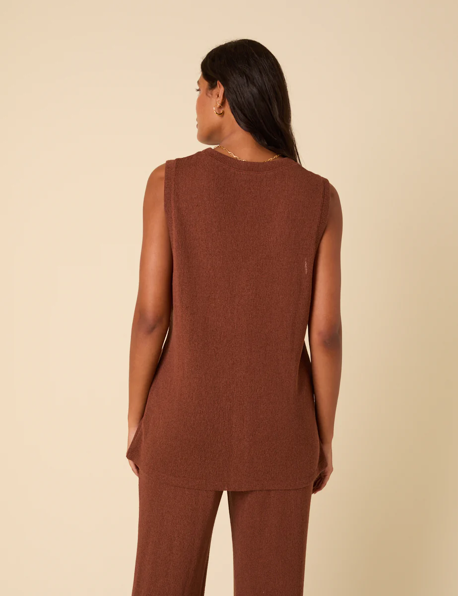 Brown Textured Longline Waistcoat - Image 5