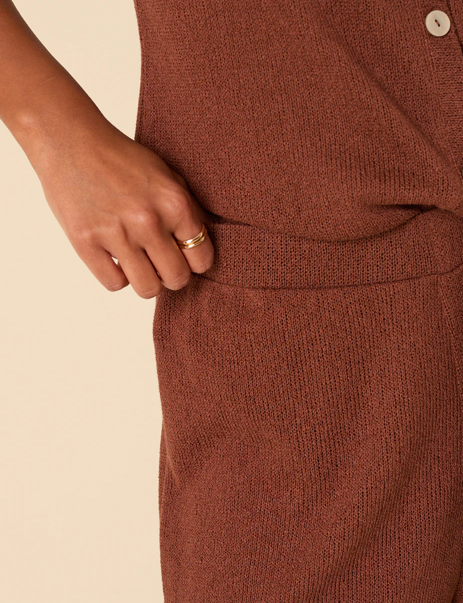 Brown Textured Wide Leg Trousers - Image 3