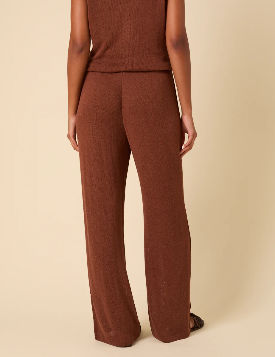 Brown Textured Wide Leg Trousers - Image 5