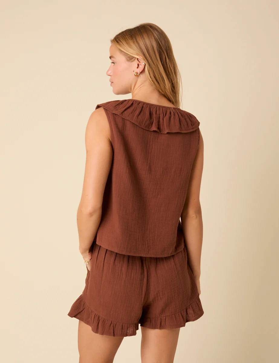 Brown Tie Front Ruffle Top - Image 4