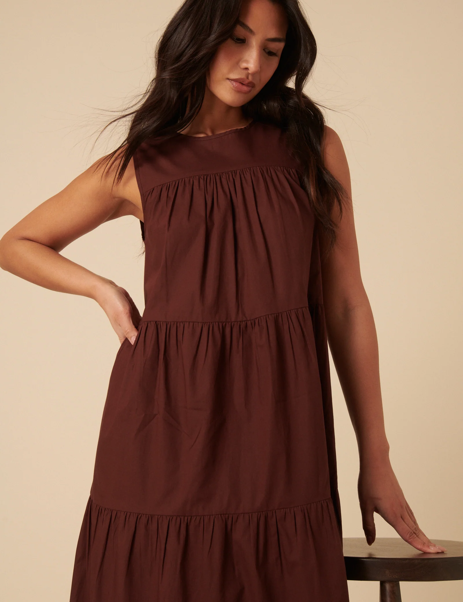 Brown Tiered Rosalind Midi Dress - Image 4