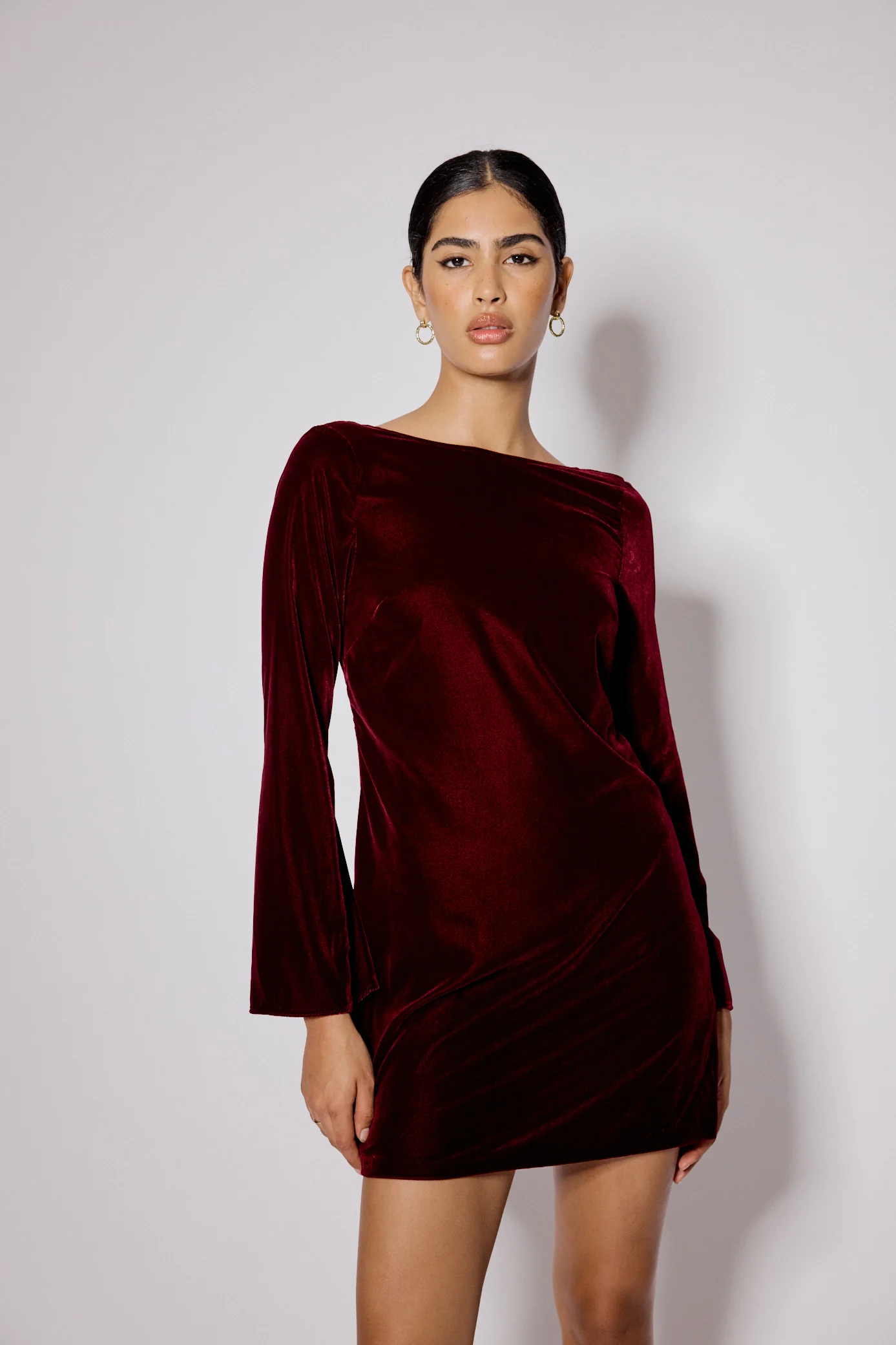 Burgundy Satin Bow Back Joelle Mini Dress - Image 2
