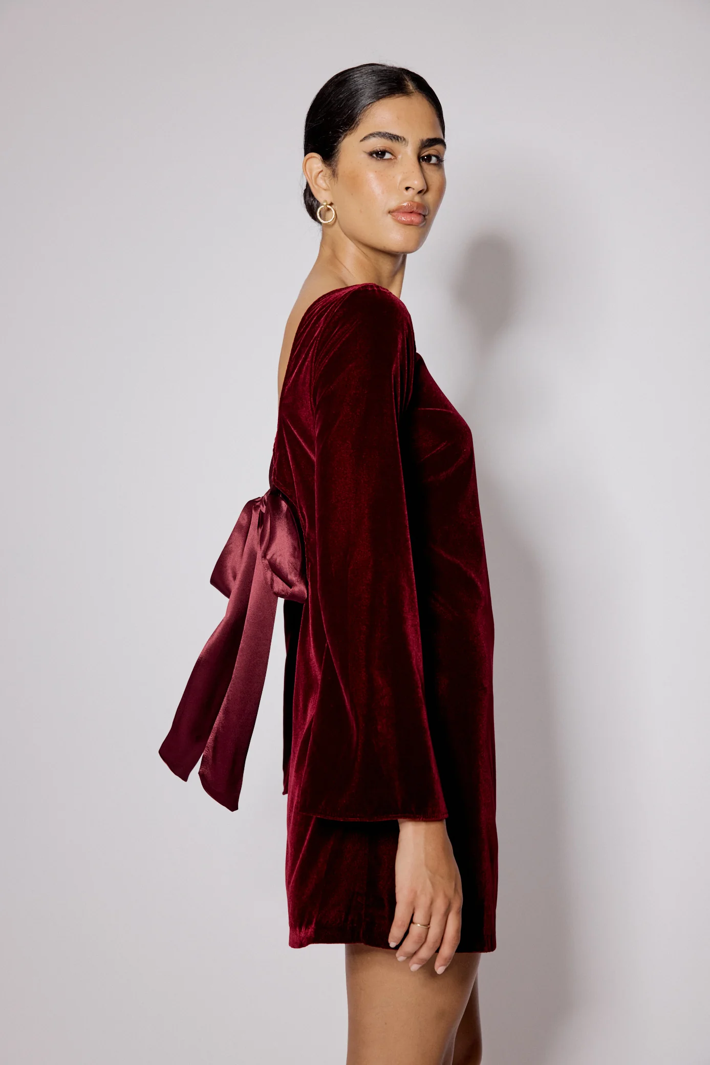 Burgundy Satin Bow Back Joelle Mini Dress - Image 5