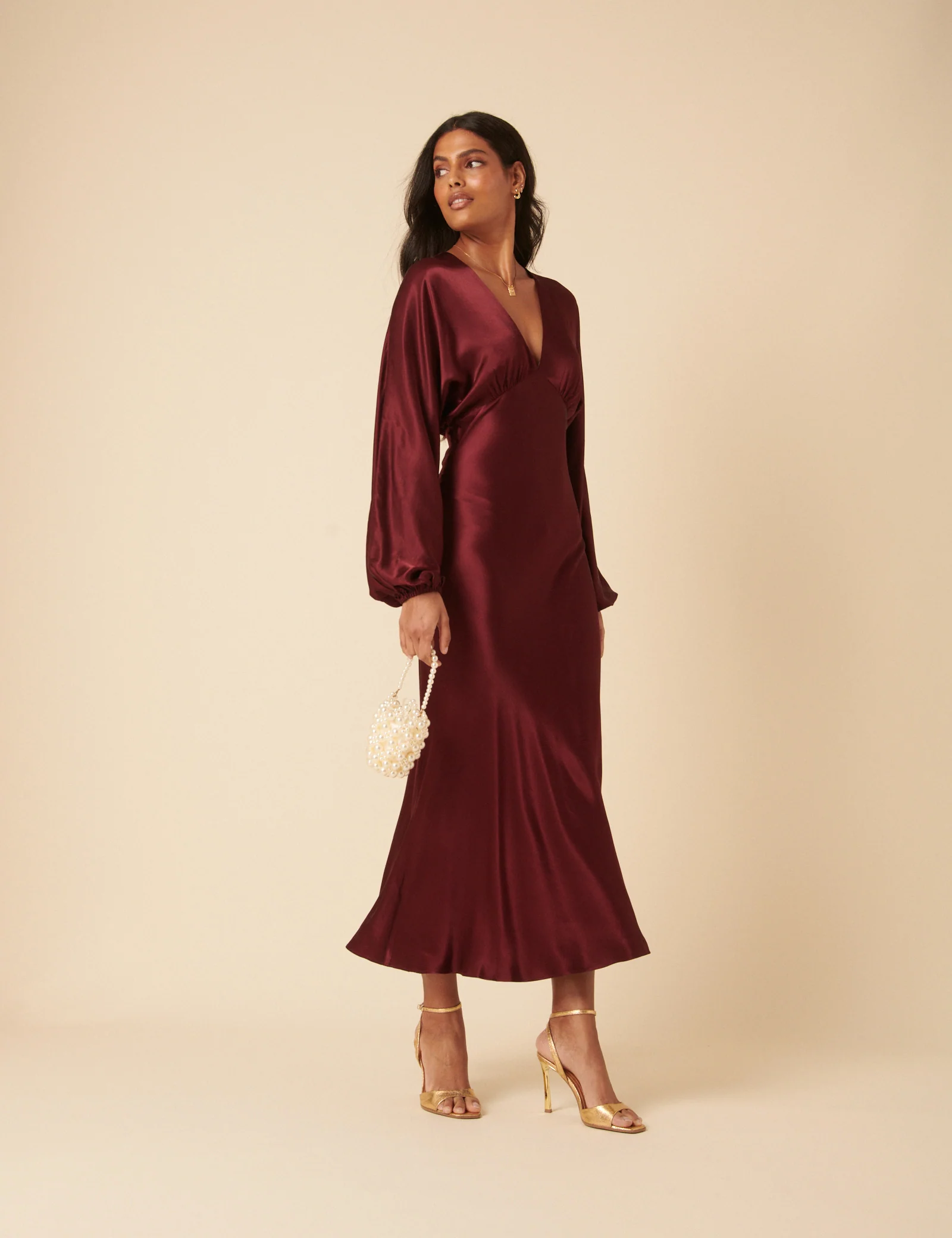 Burgundy Satin Allura Midi Dress - Image 4